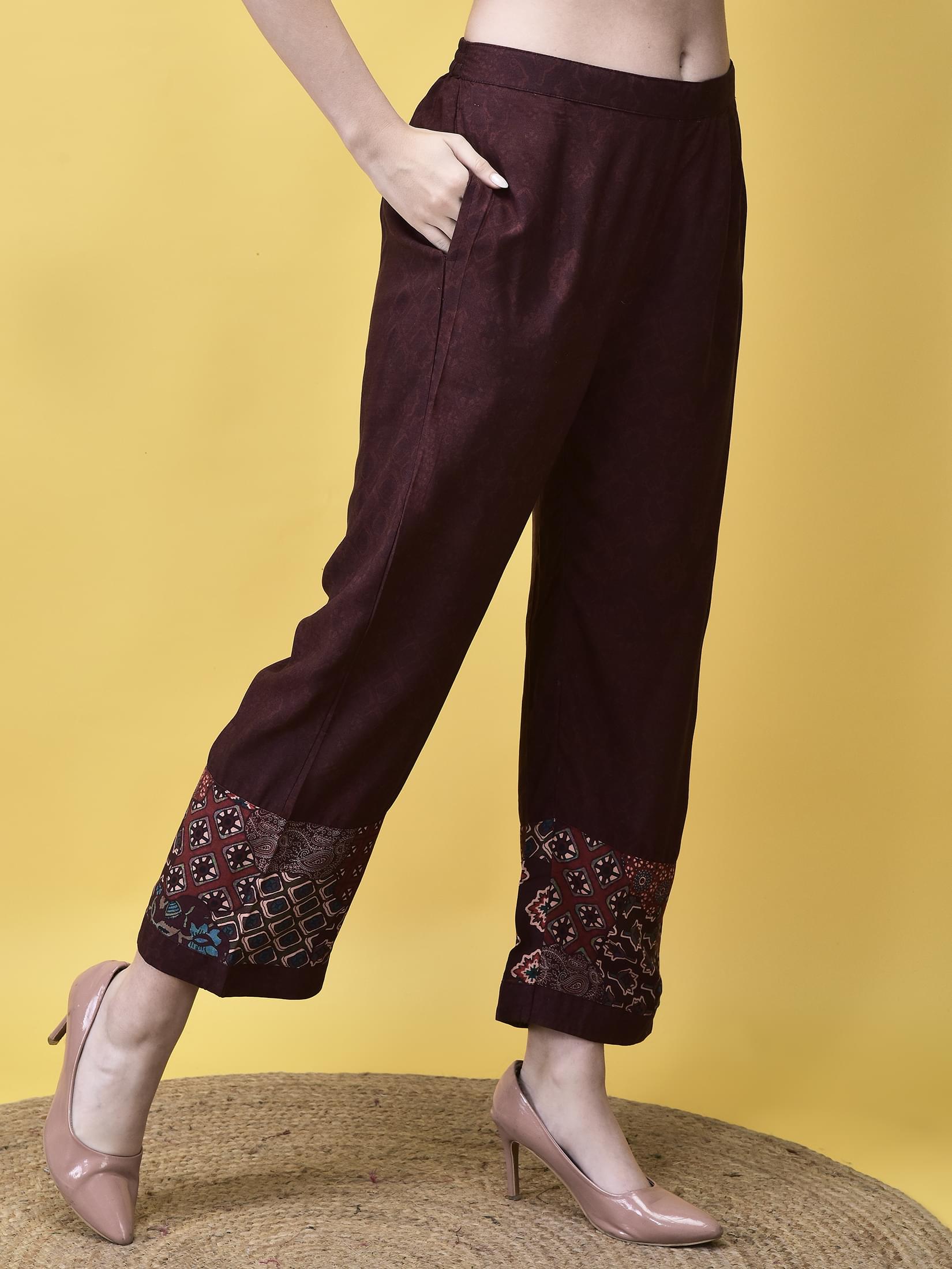 Women Liva Maroon Ajrakh Print Co-Ord Set.