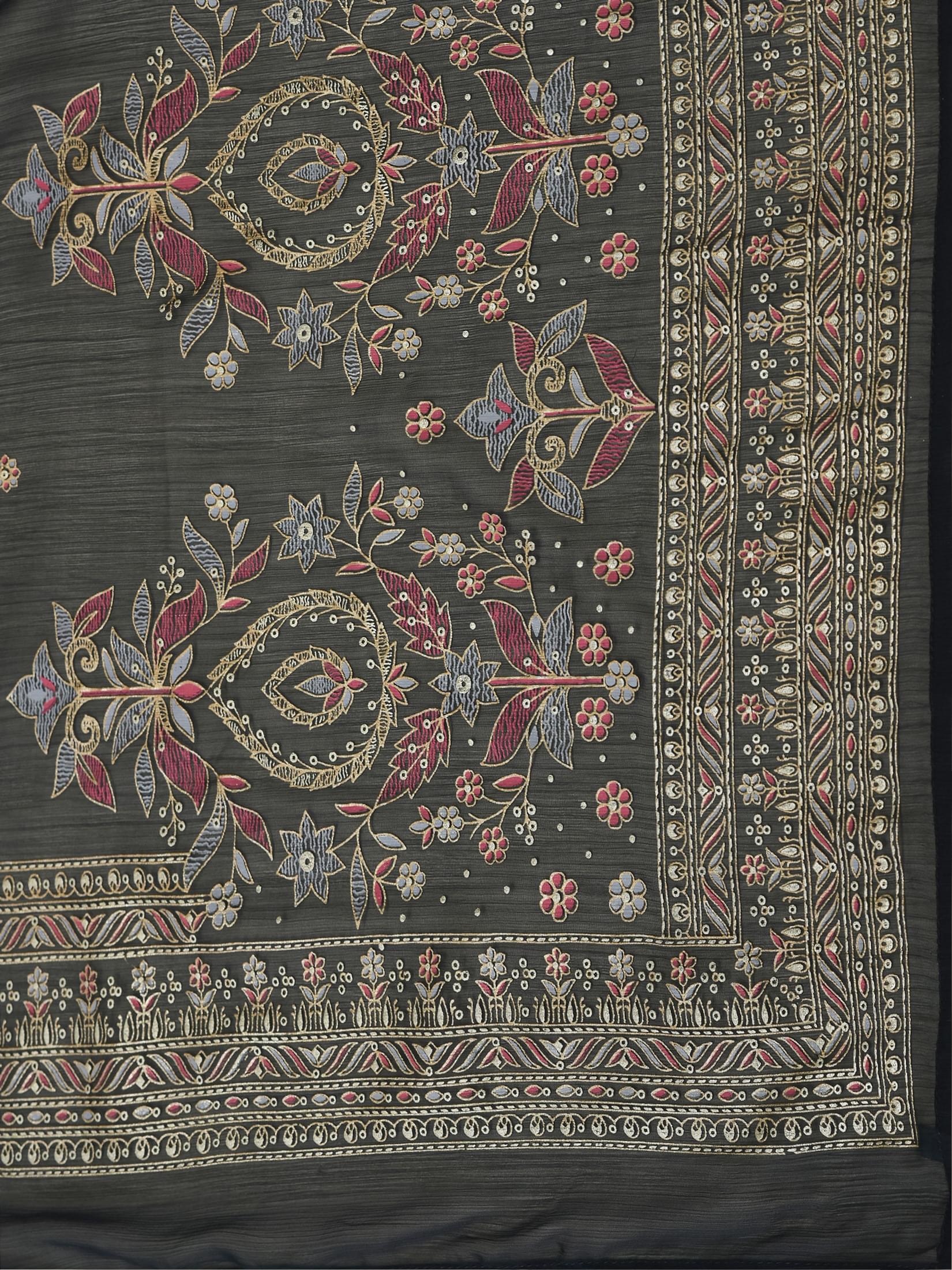 Women Liva Samaira Grey Ornamental Print Kurta Comfort Pant Dupatta.