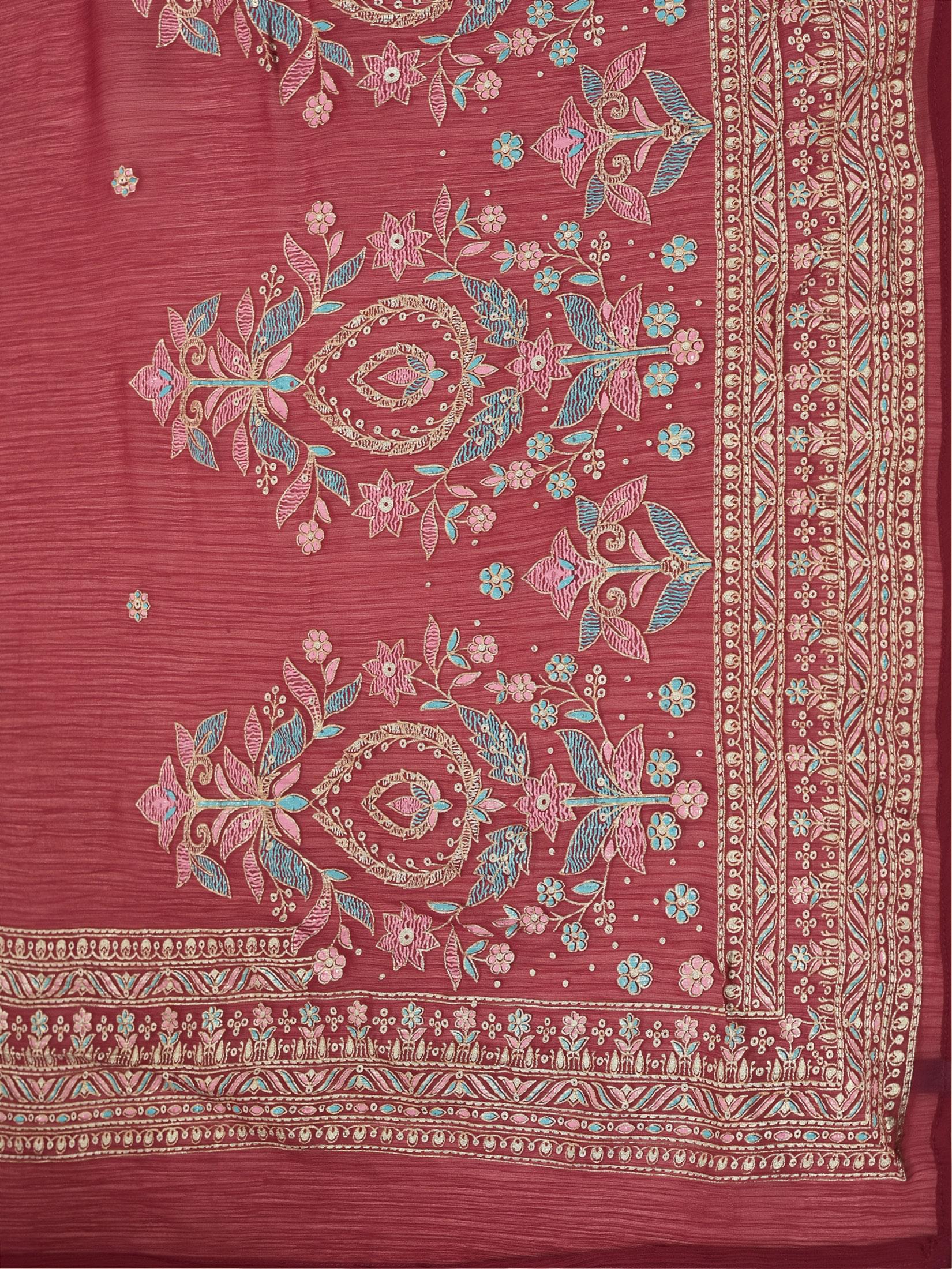 Women Liva Samaira Magenta Ornamental Print Kurta Comfort Pant Dupatta.
