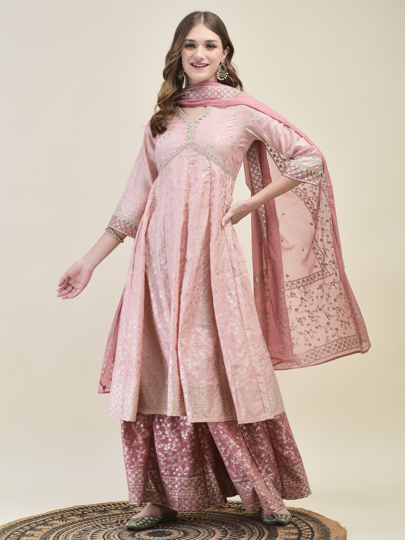 Nude Pink Mal Cotton Noodle Sleeves Nyra Cut Pathani suit