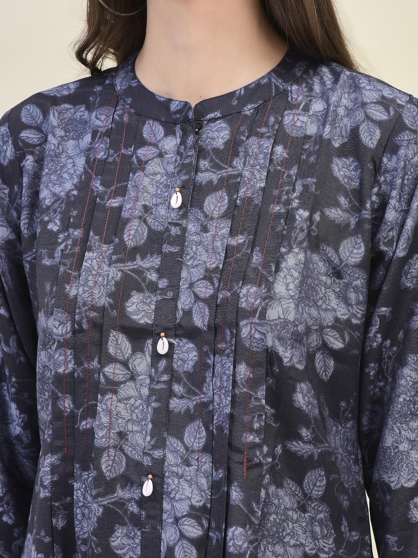 Women Liva Rayon Purple Floral Print Tunic.