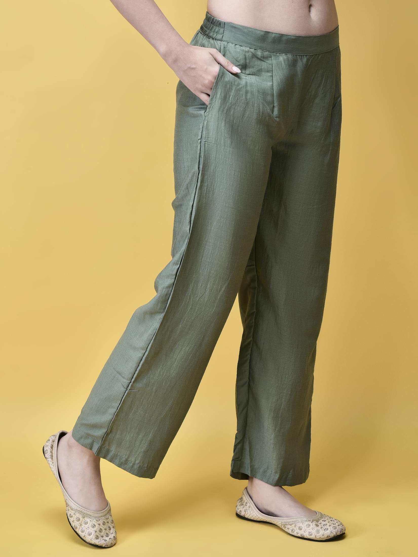 Women Liva Green Foil Print Kurta Comfort pant Dupatta.