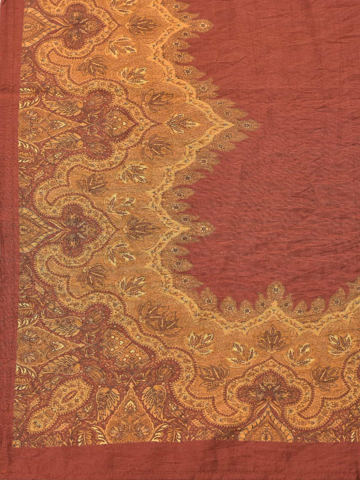 Women Liva Rust Paisley Print Kurta Comfort Pant Dupatta.