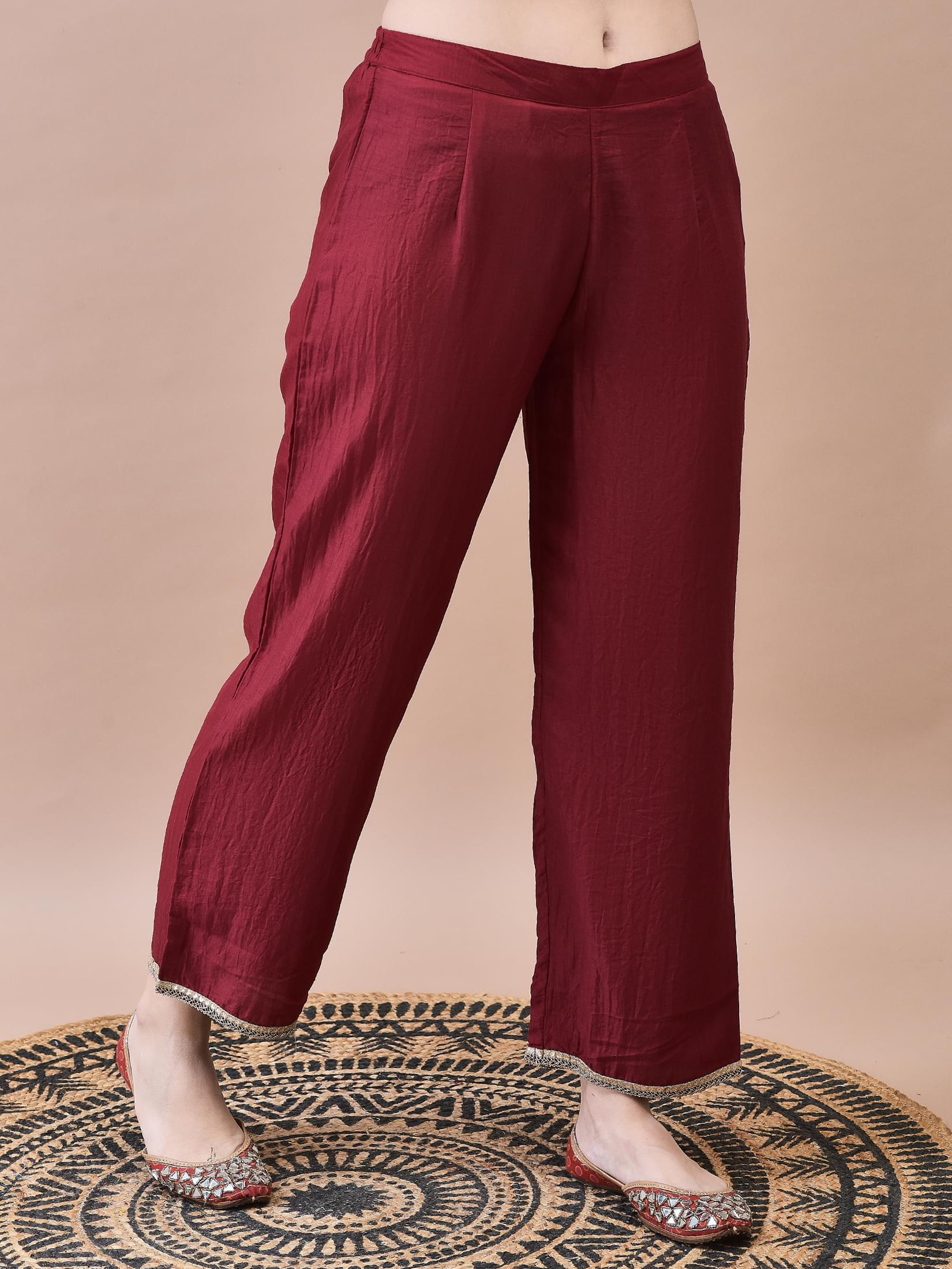 Women Samaira Maroon Geometric Print Kurta Comfort Pant Dupatta.