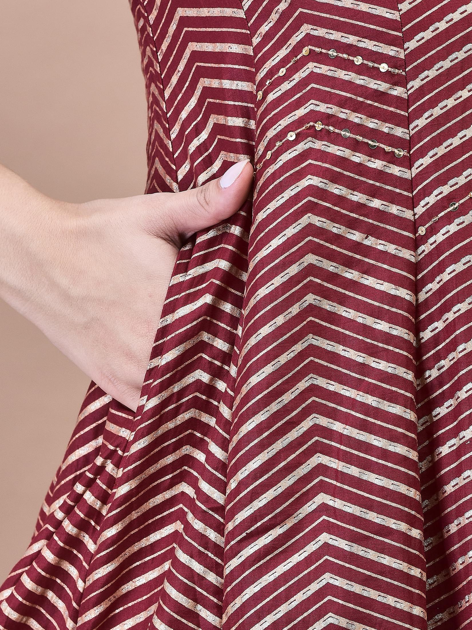 Women Samaira Maroon Geometric Print Kurta Comfort Pant Dupatta.