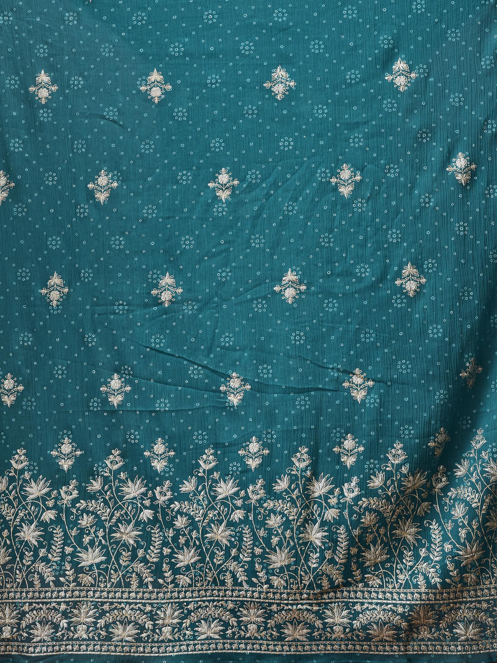 Women Liva (Viscose) Turquoise Blue Foil Print Kurta Sharara Dupatta.