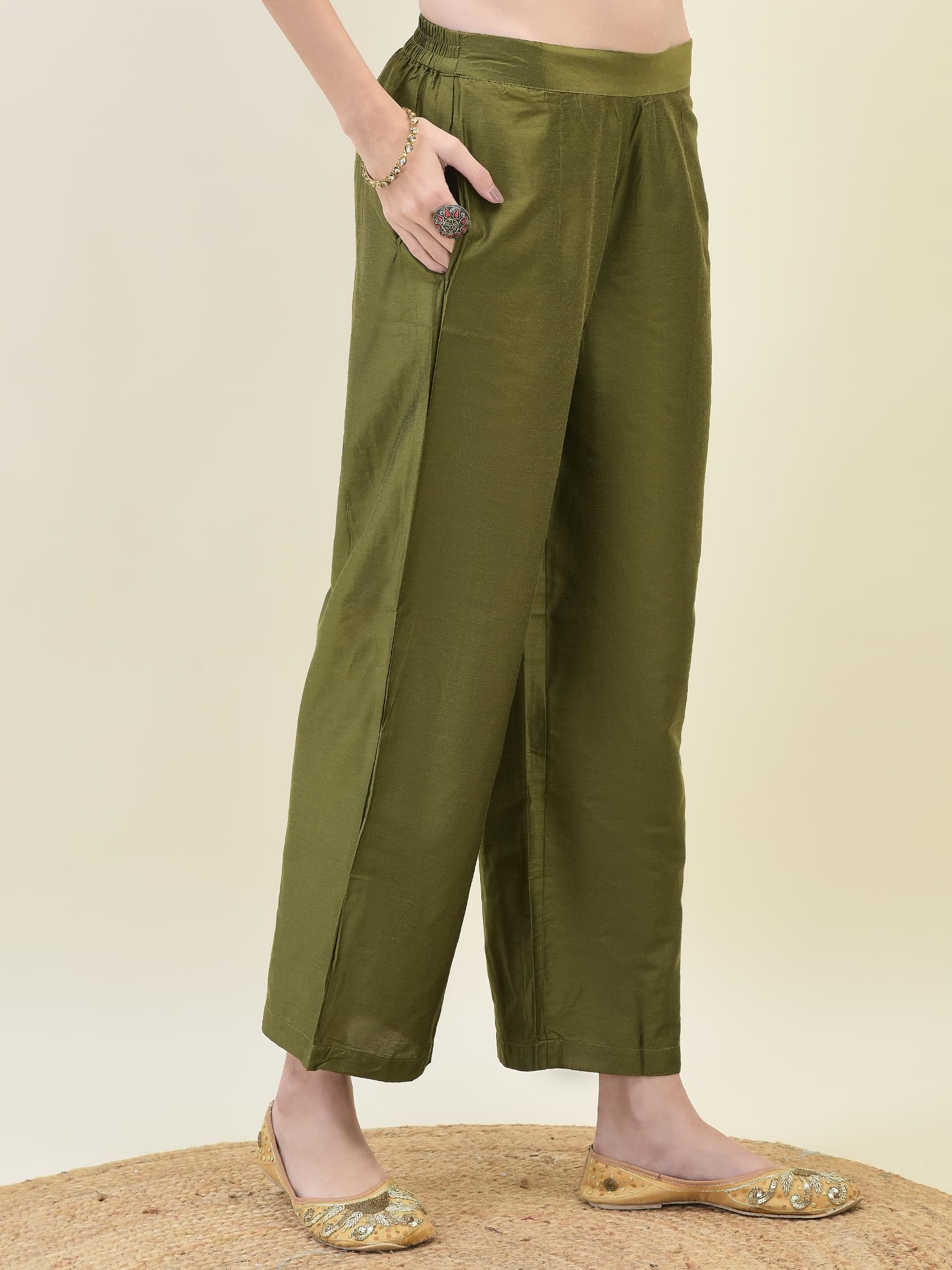 Women Poly Viscose Green Embroidered Kurta Comfort Pant Dupatta.