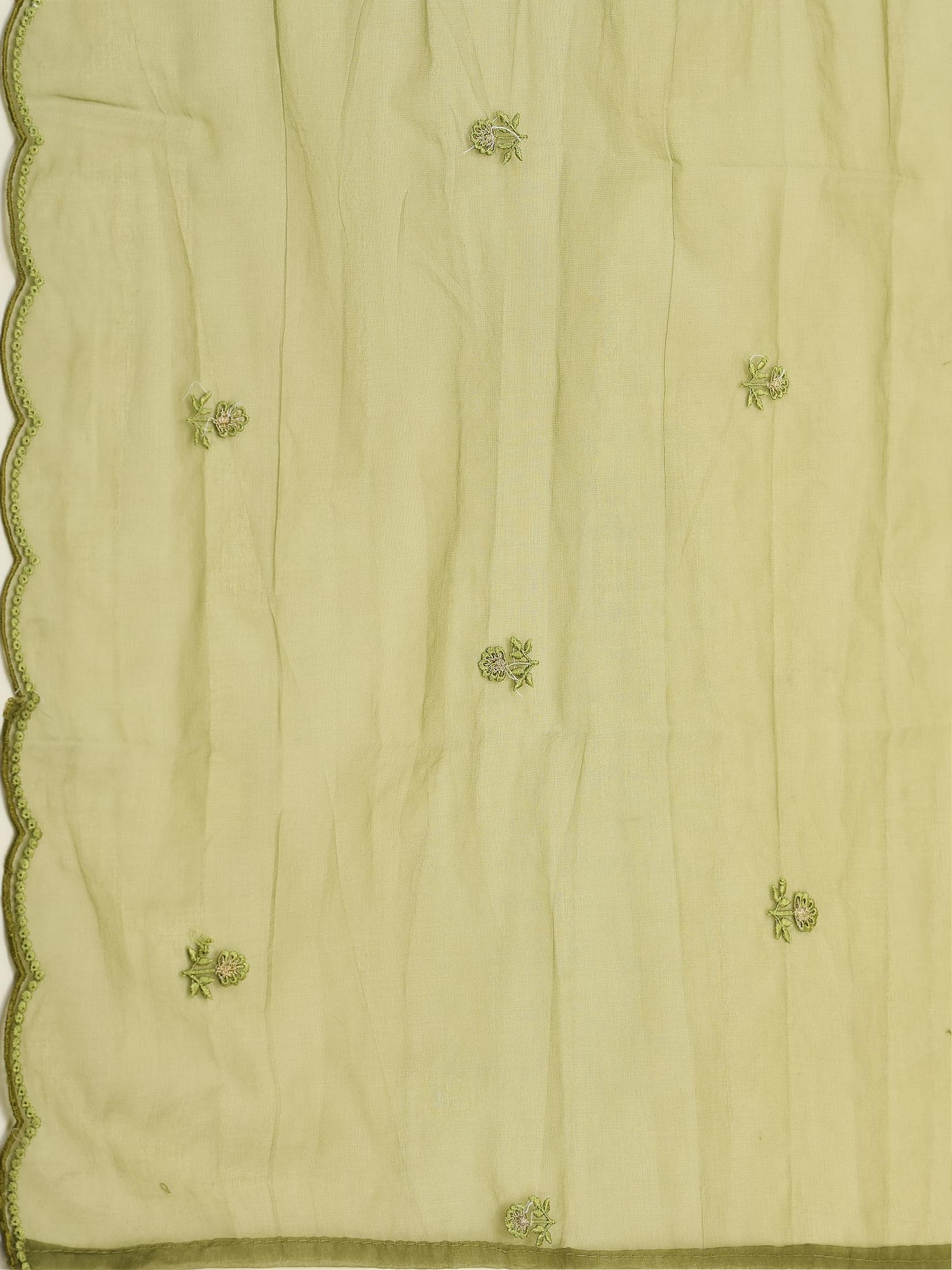 Women Poly Viscose Green Embroidered Kurta Comfort Pant Dupatta.