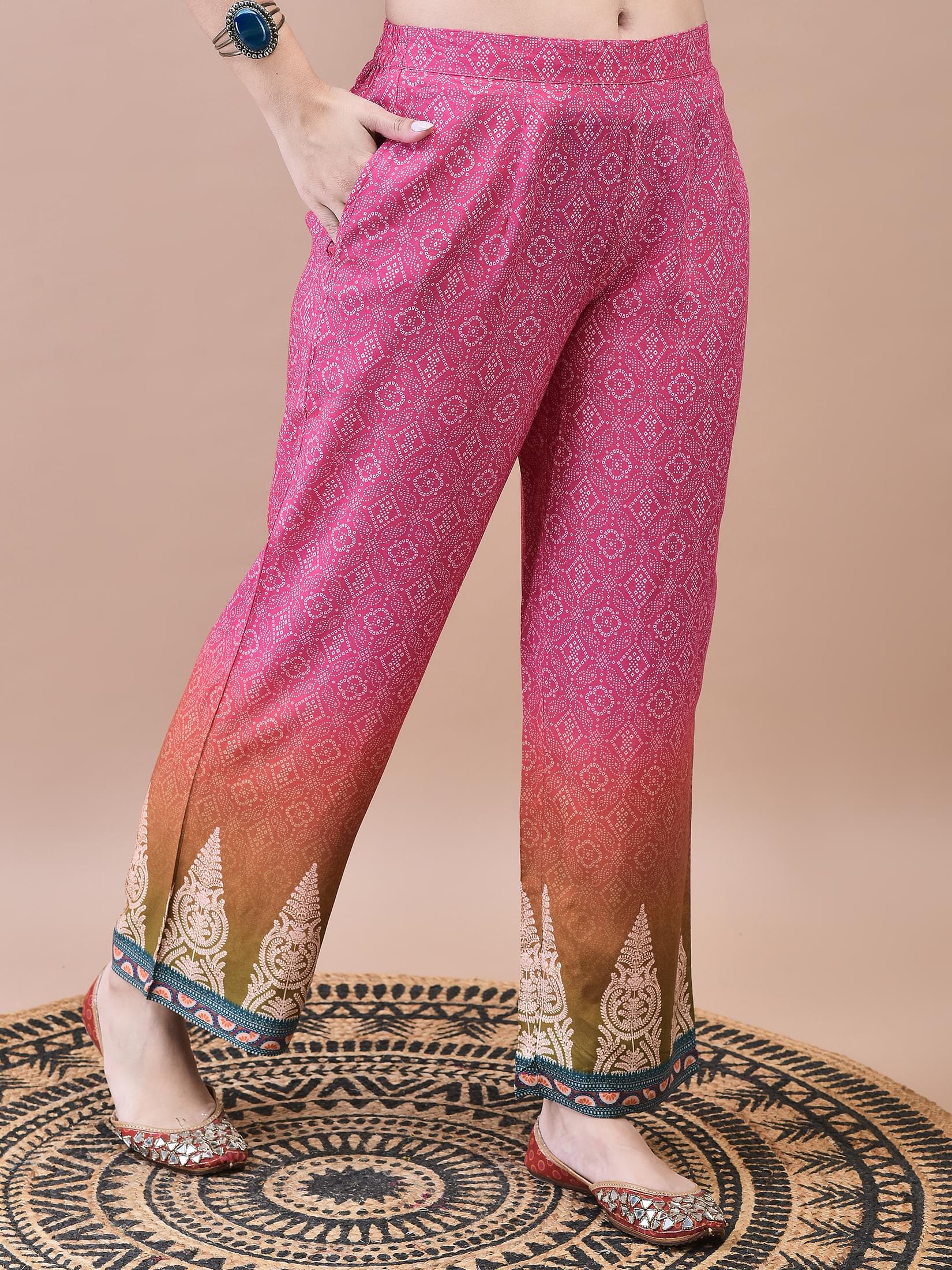 Women Liva Multicolor Ornamental Print Kurta Comfort Pant Chanderi Dupatta.