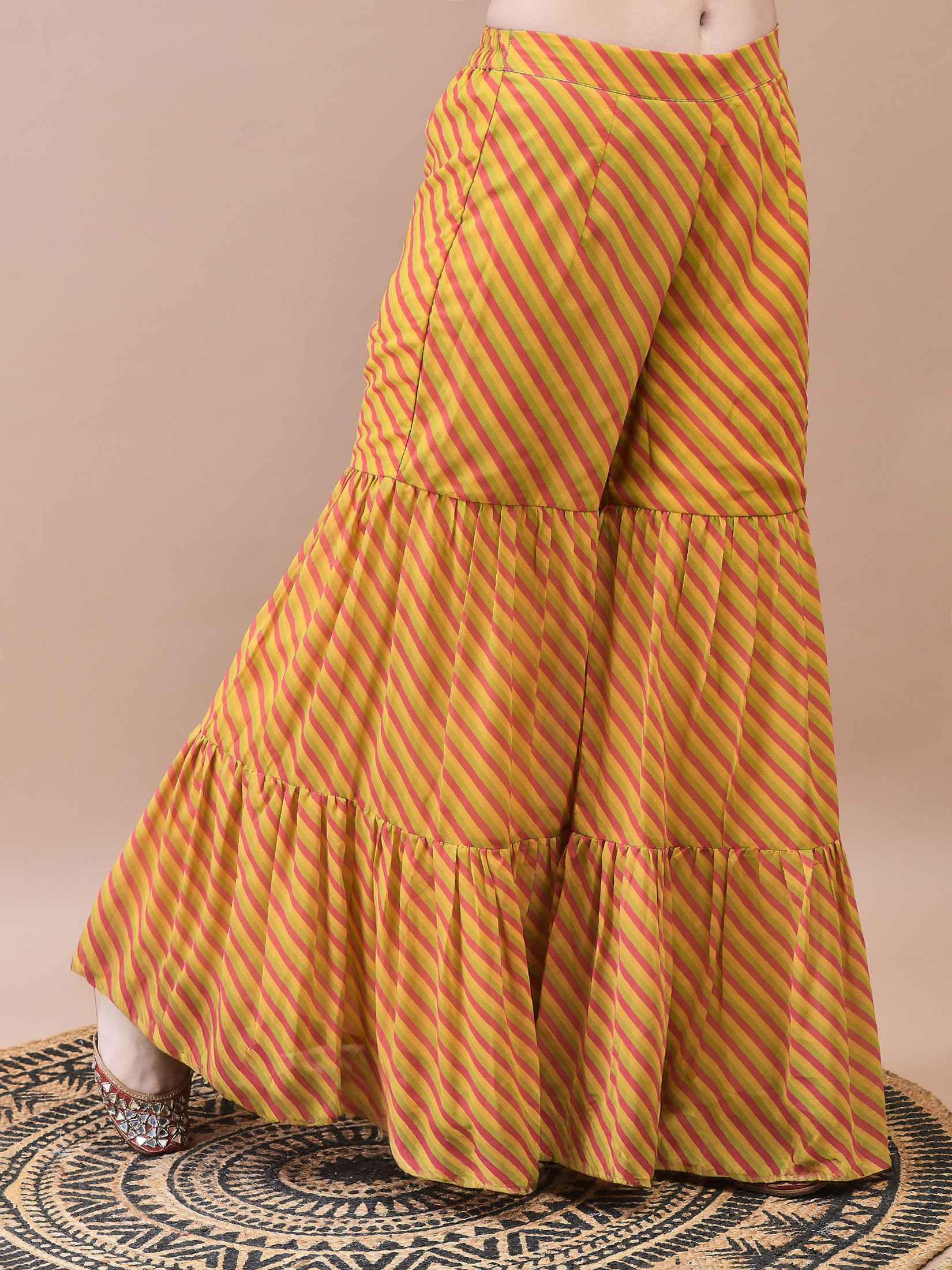 Women Georgette Mustard Embroidered Kurta Sharara Dupatta