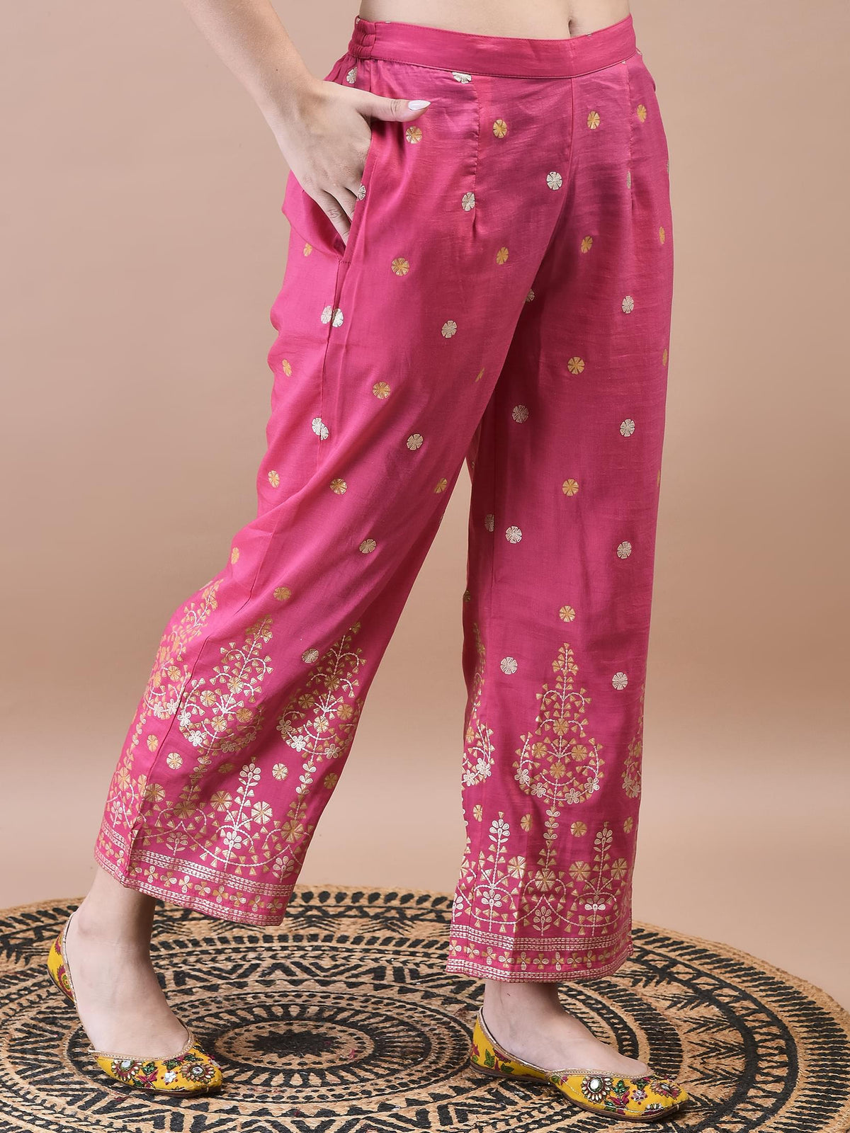Women Samaira Mustard Ornamental Print Kurta Comfort Pant Dupatta.