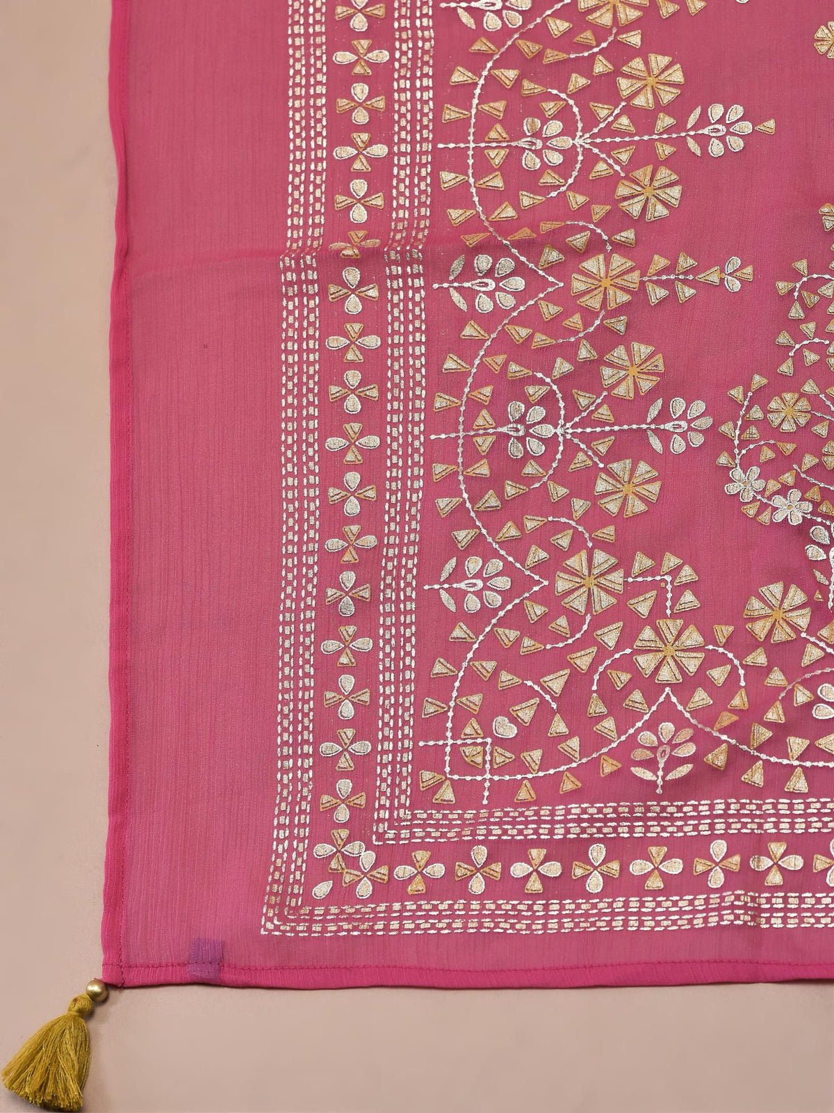 Women Samaira Mustard Ornamental Print Kurta Comfort Pant Dupatta.