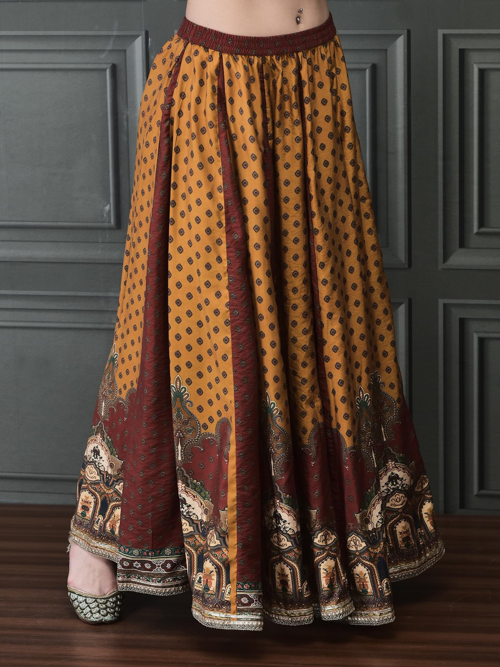 Women Chanderi Rust Kurta Skirt Dupatta.