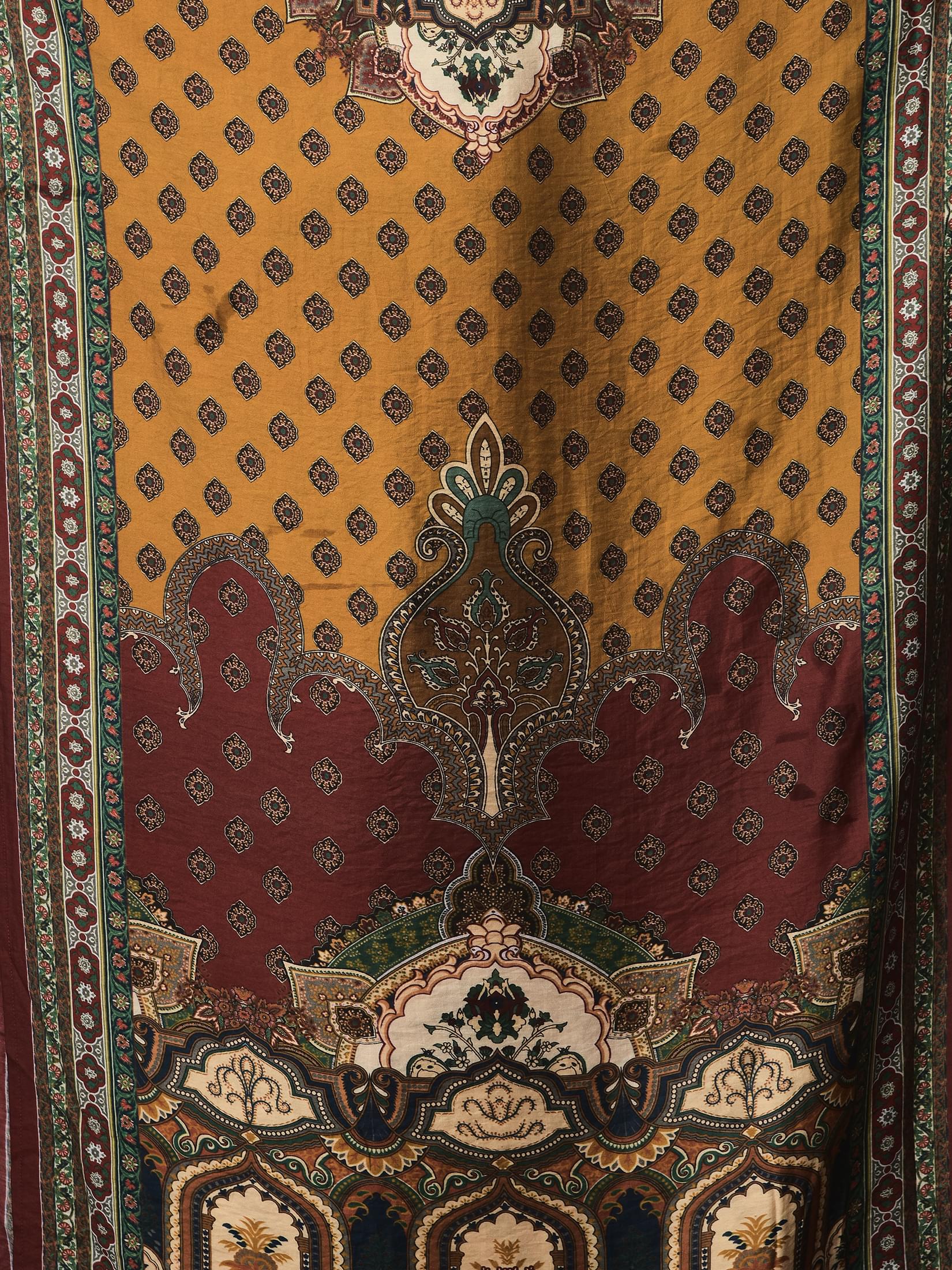Women Chanderi Rust Kurta Skirt Dupatta.