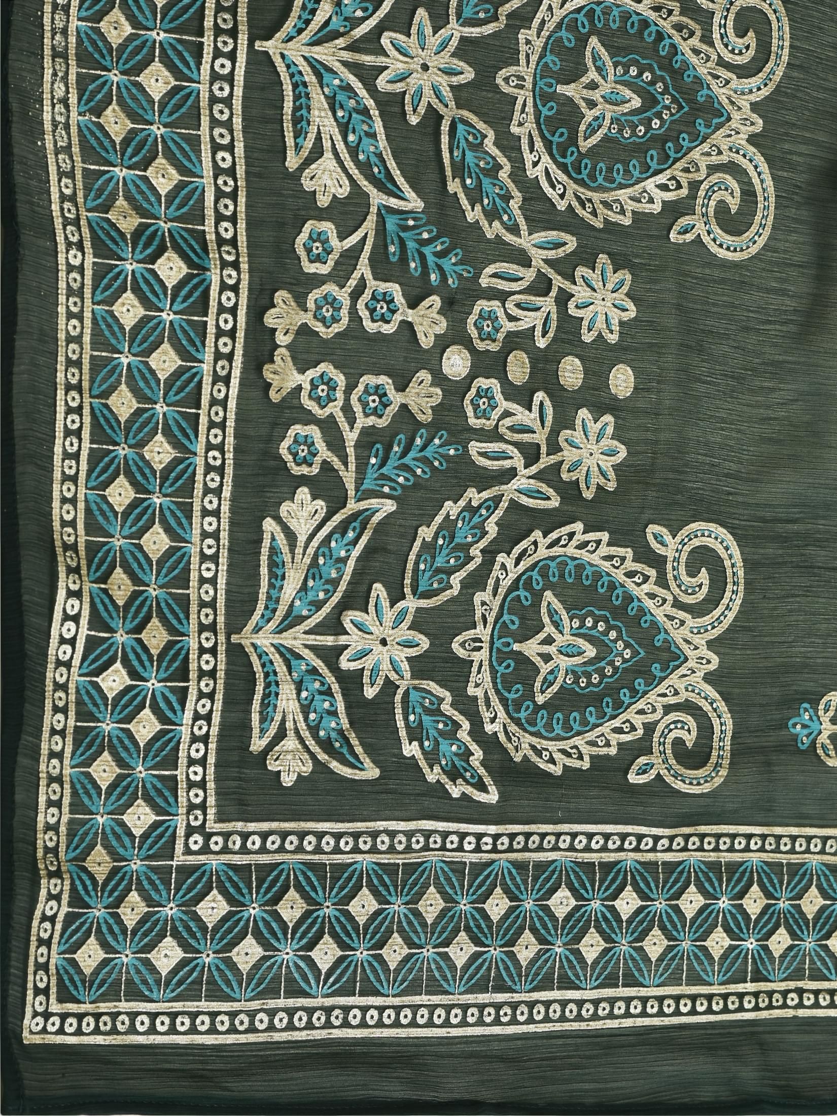 Women Liva Samaira Green Ornamental Print Dress With Dupatta.