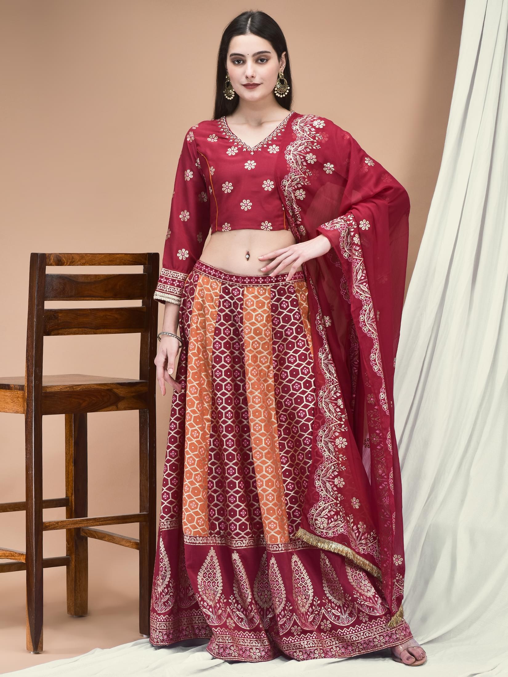 Samaira fuchsia pink heavily embroidered bridal blouse skirt lehenga choli set