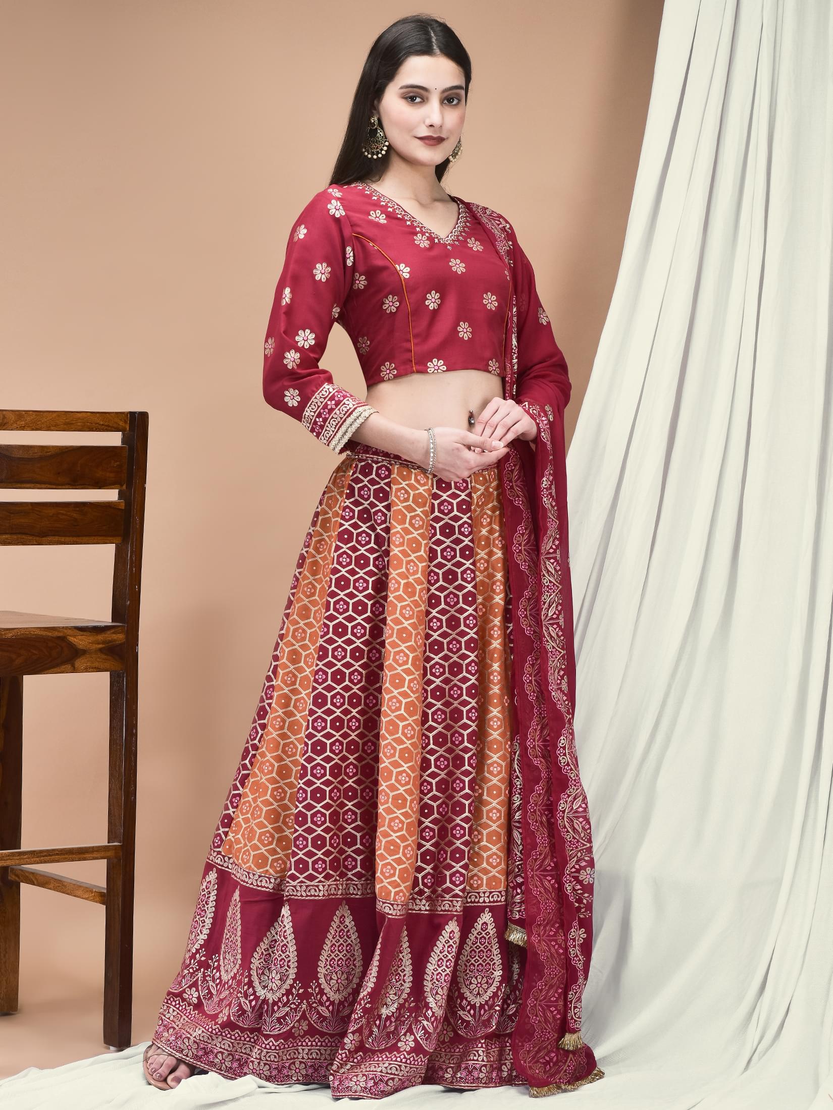 Women Samaira Fuchsia embroidered Blouse Skirt Dupatta.