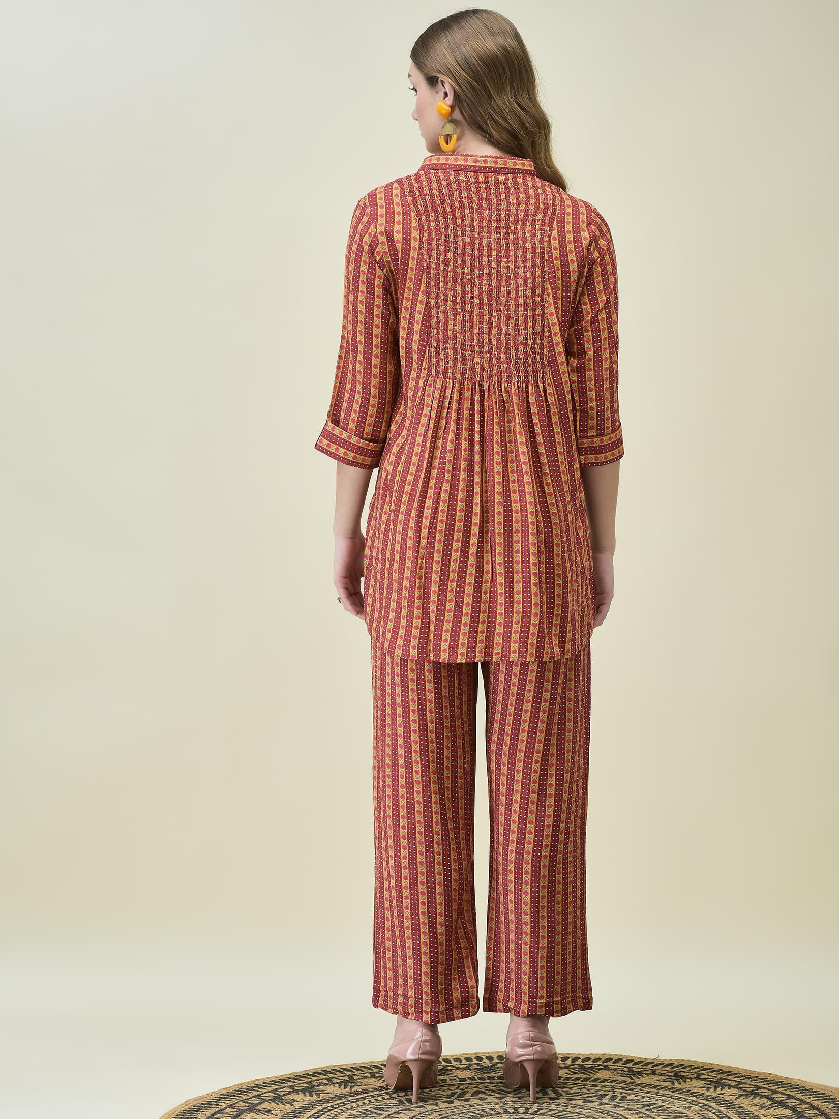 Women Liva Multicolor Stripe Print Co-Ord Set.