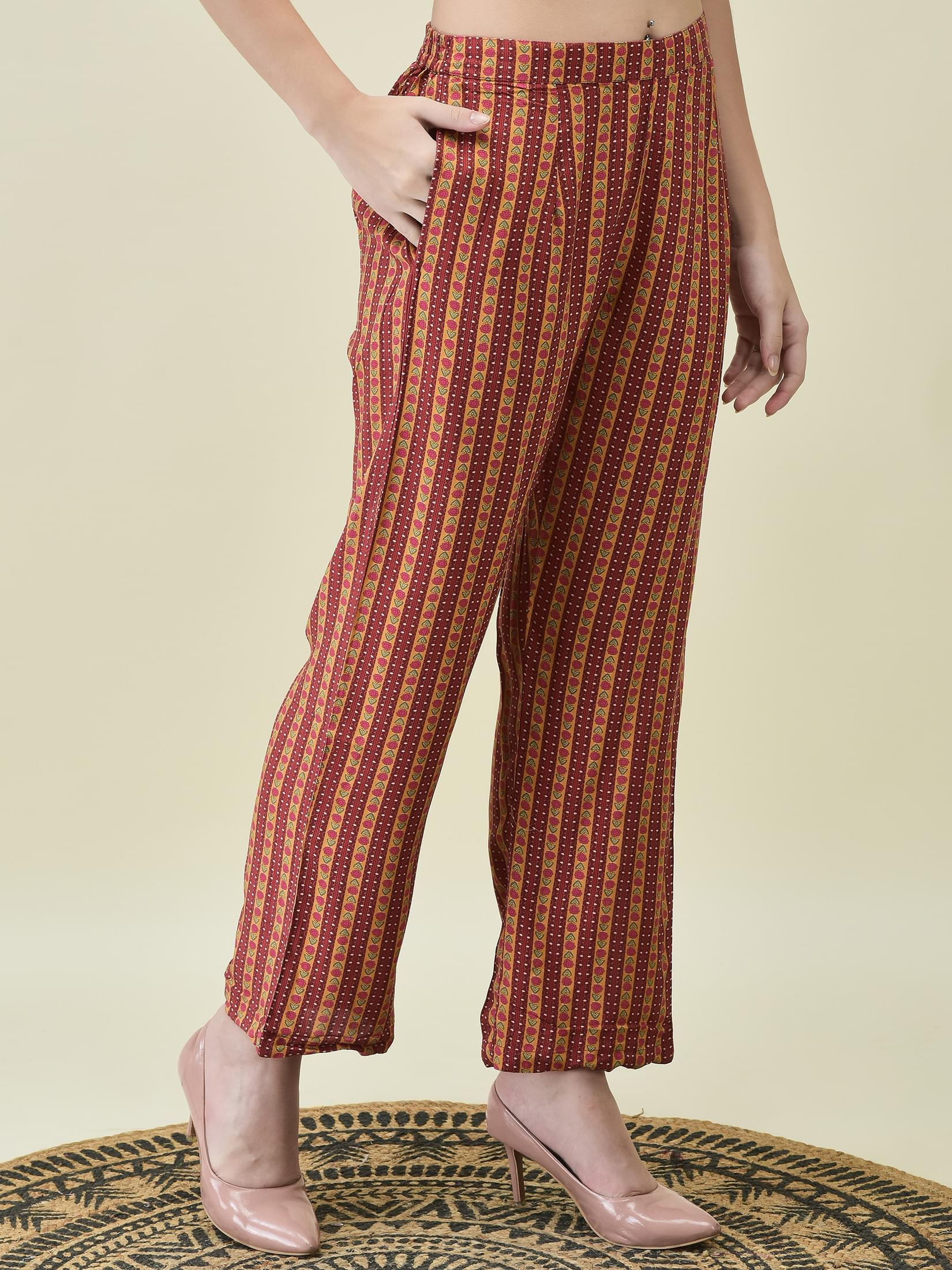 Women Liva Multicolor Stripe Print Co-Ord Set.
