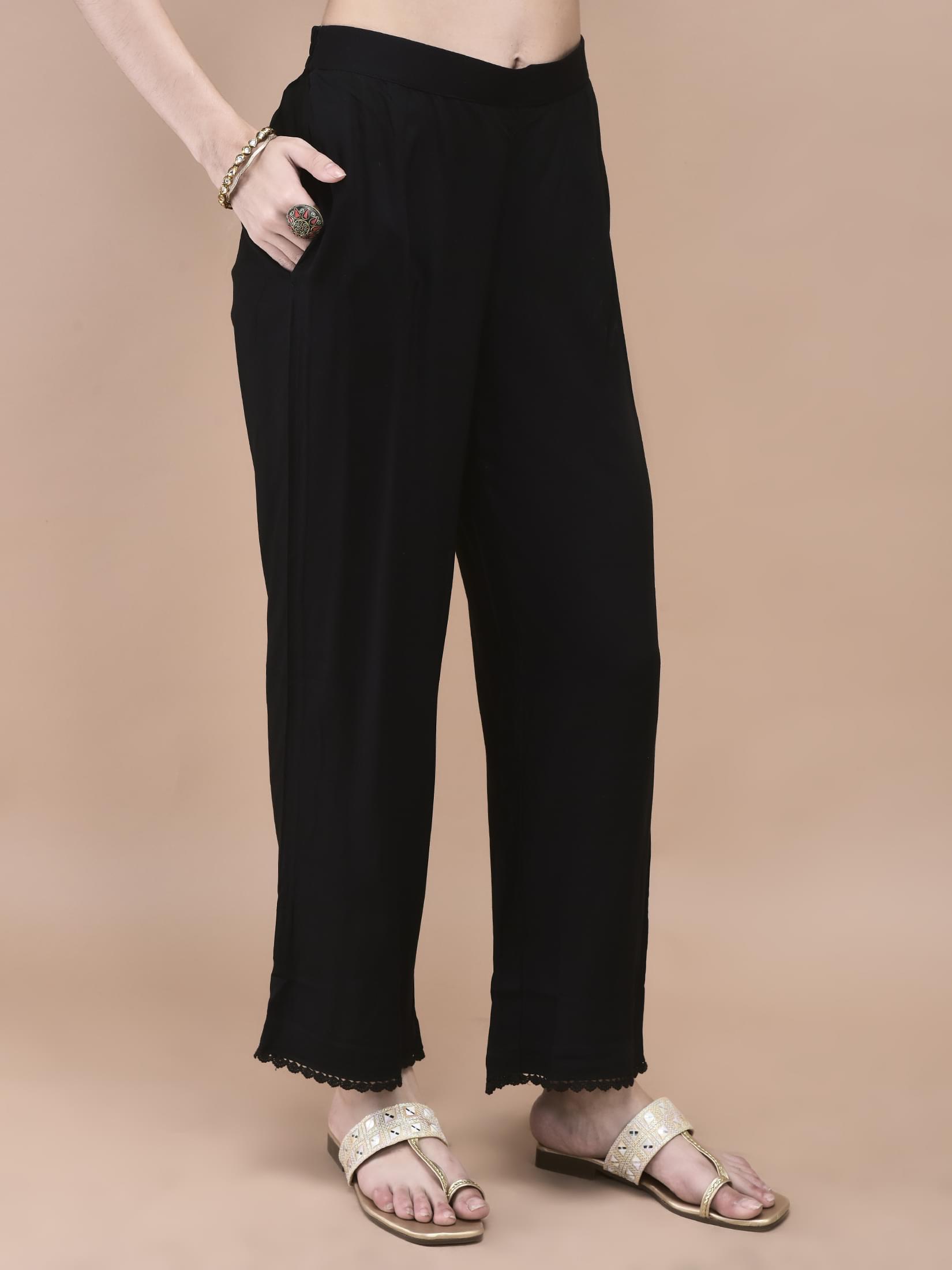 Women Liva Black Ajrakh Print Kurta Comfort Pant Dupatta.