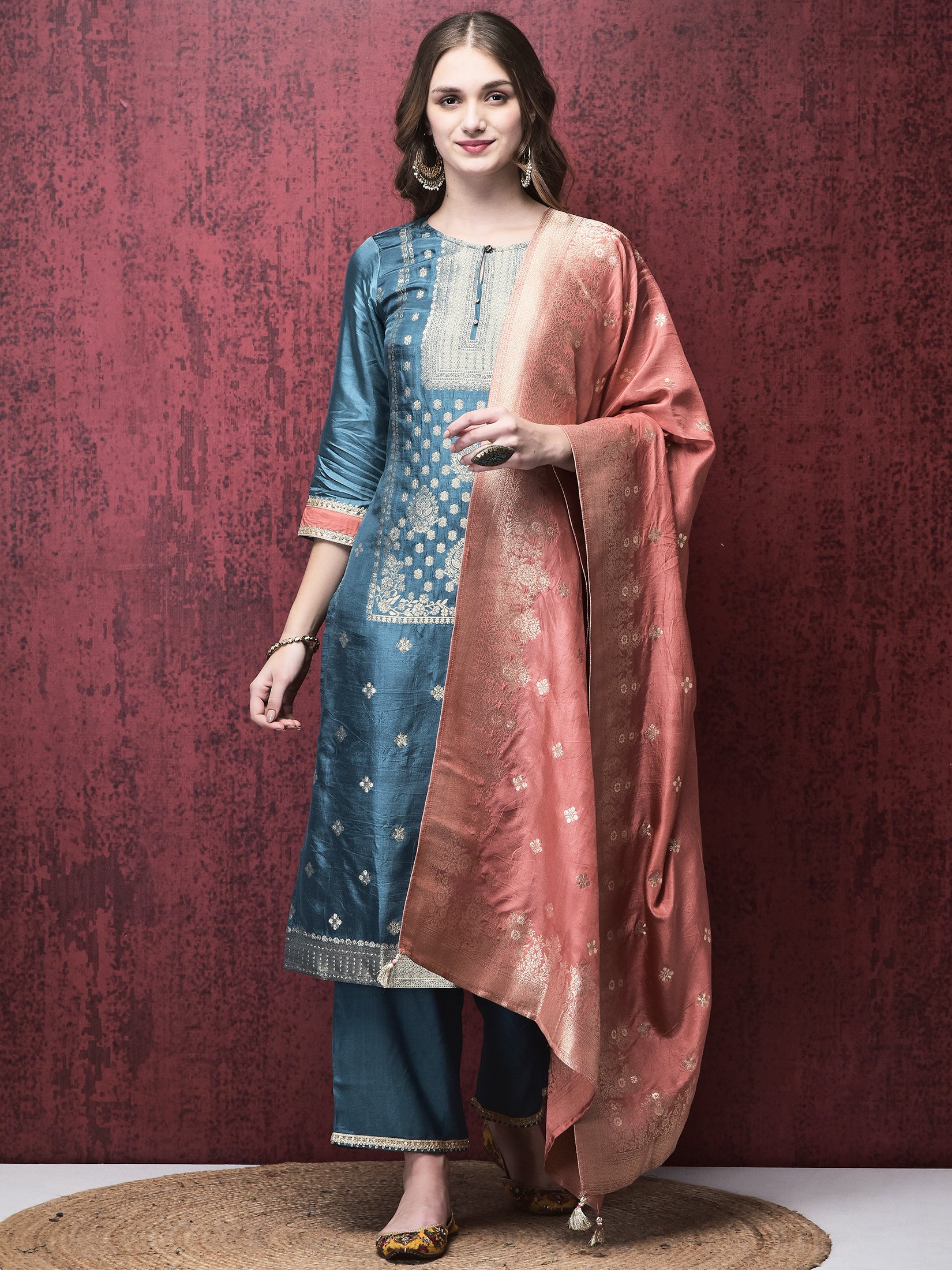 Women Liva (Rayon) Off White Embroidered Kurta Comfort Pant Dupatta main image 1
