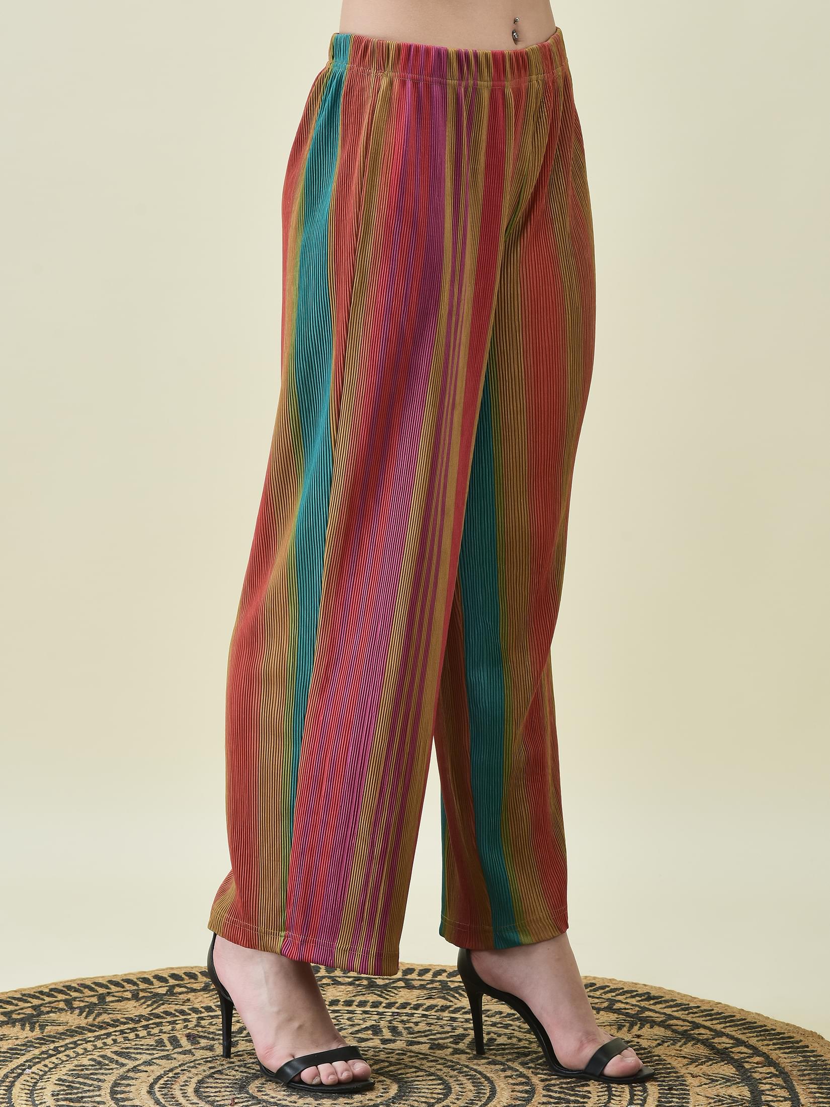Women Mustard Multi Stripe Co-Ord Set.