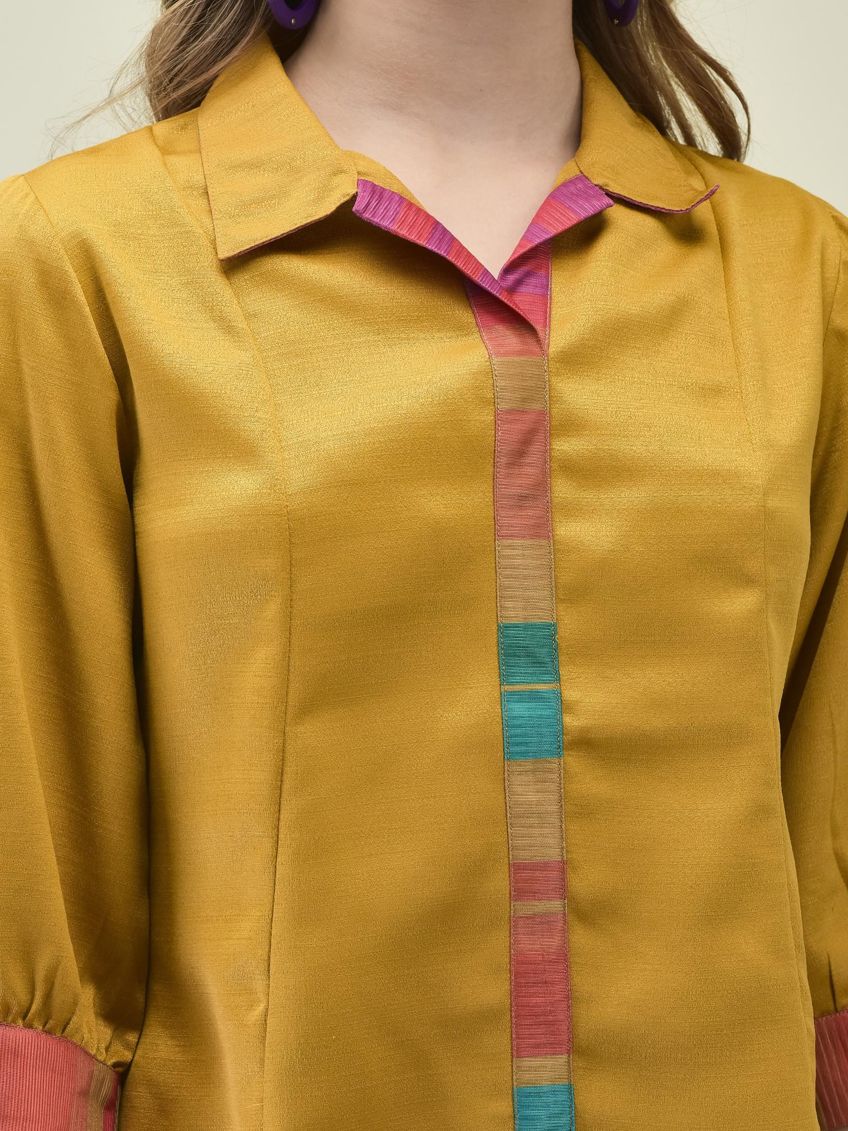 Women Mustard Multi Stripe Co-Ord Set.