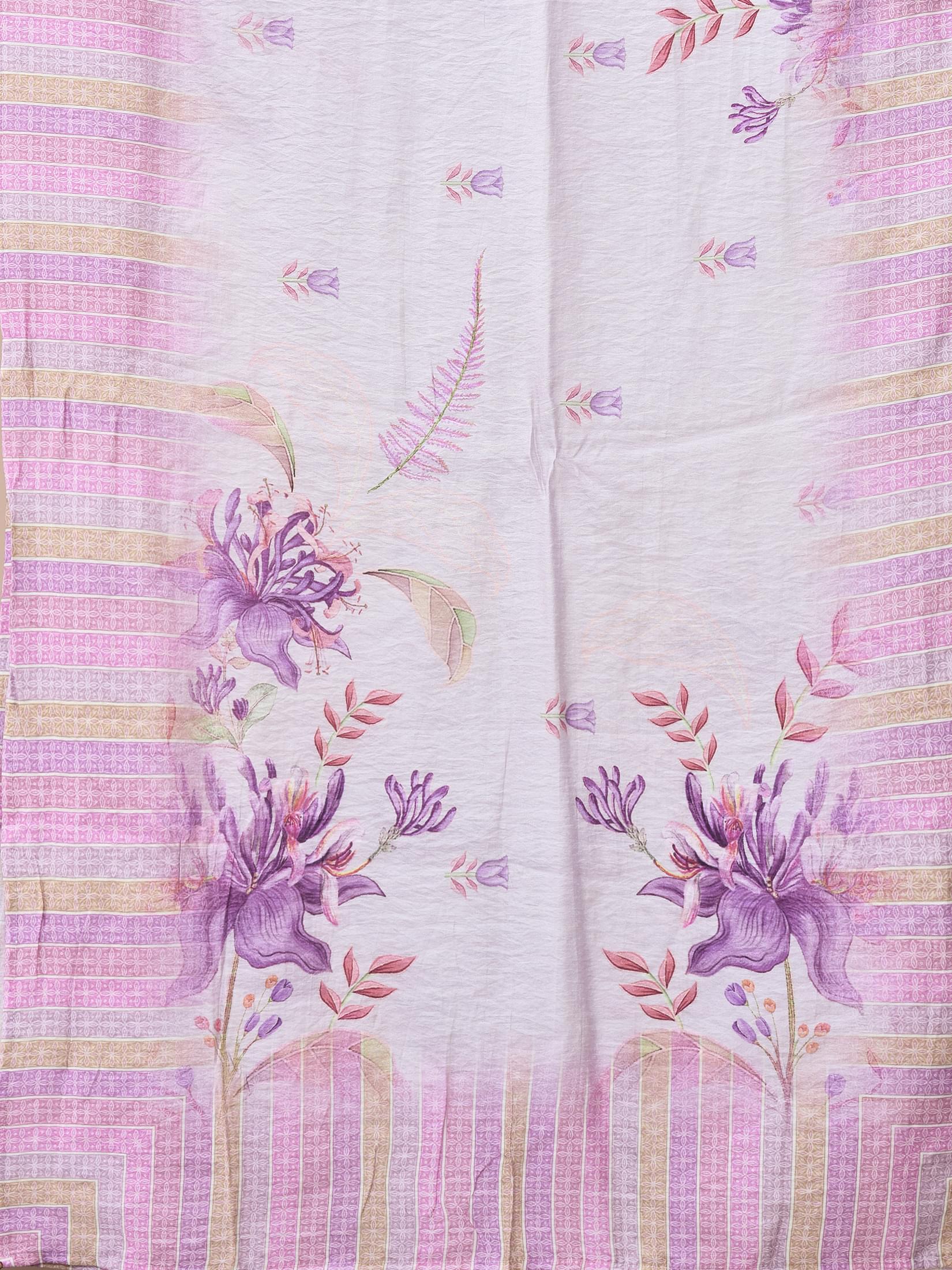 Women Liva Lilac Floral Print Kurta Comfort Pant Dupatta.