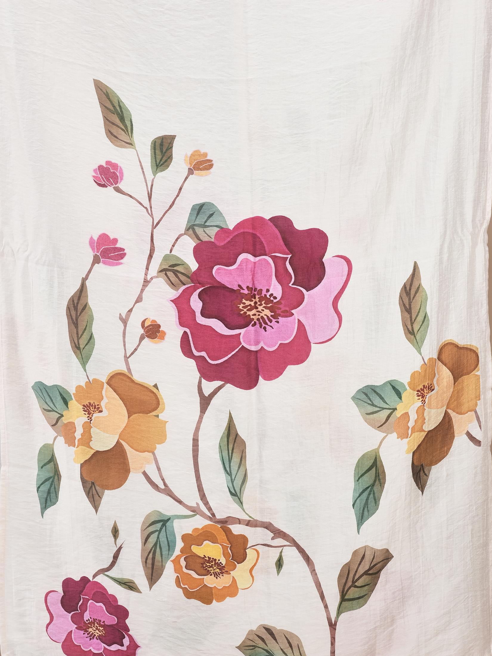 Women Liva Off White Floral Print Kurta Comfort Pant Dupatta.