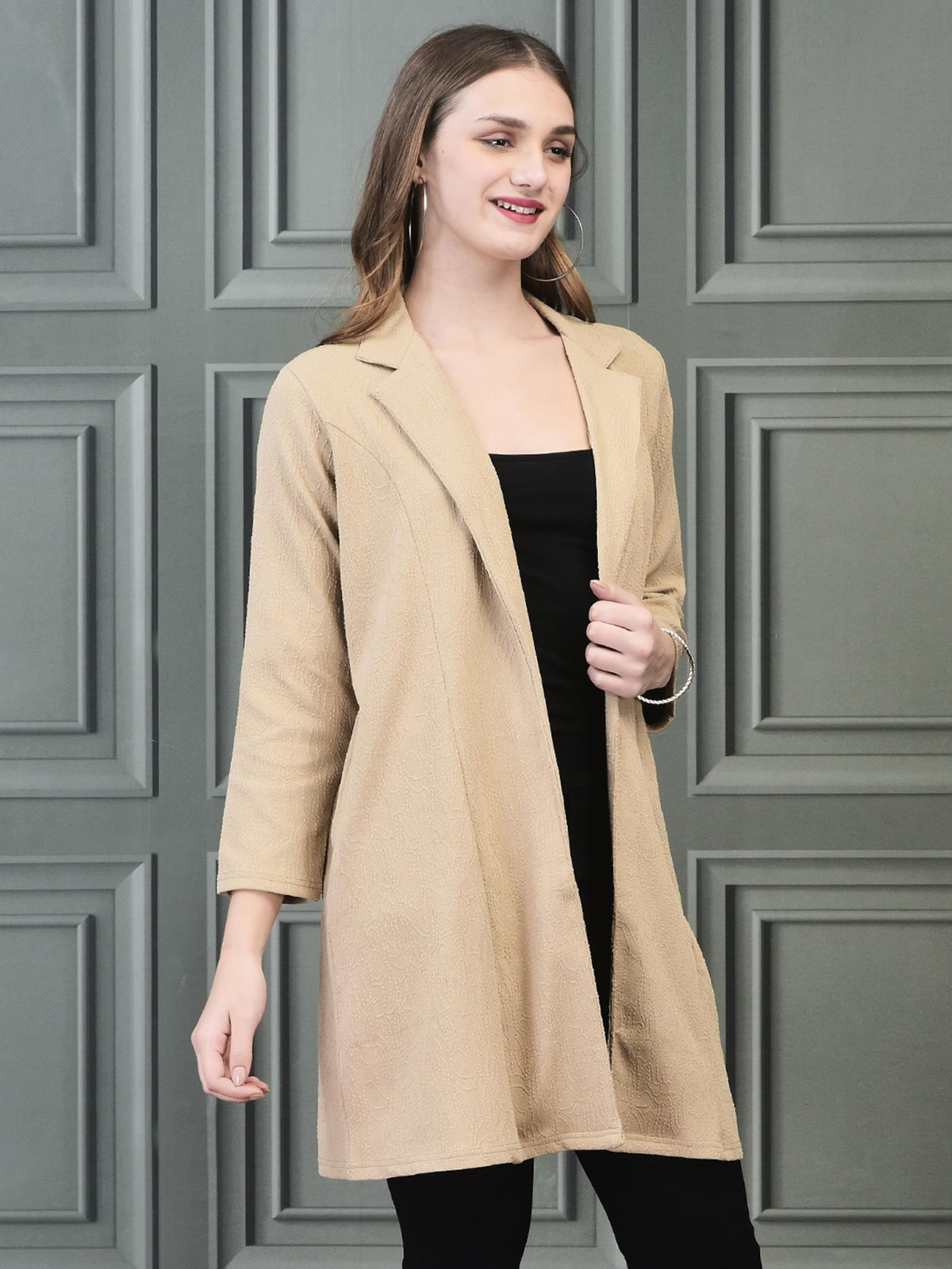 Women Liva Beige Solid Shrug.