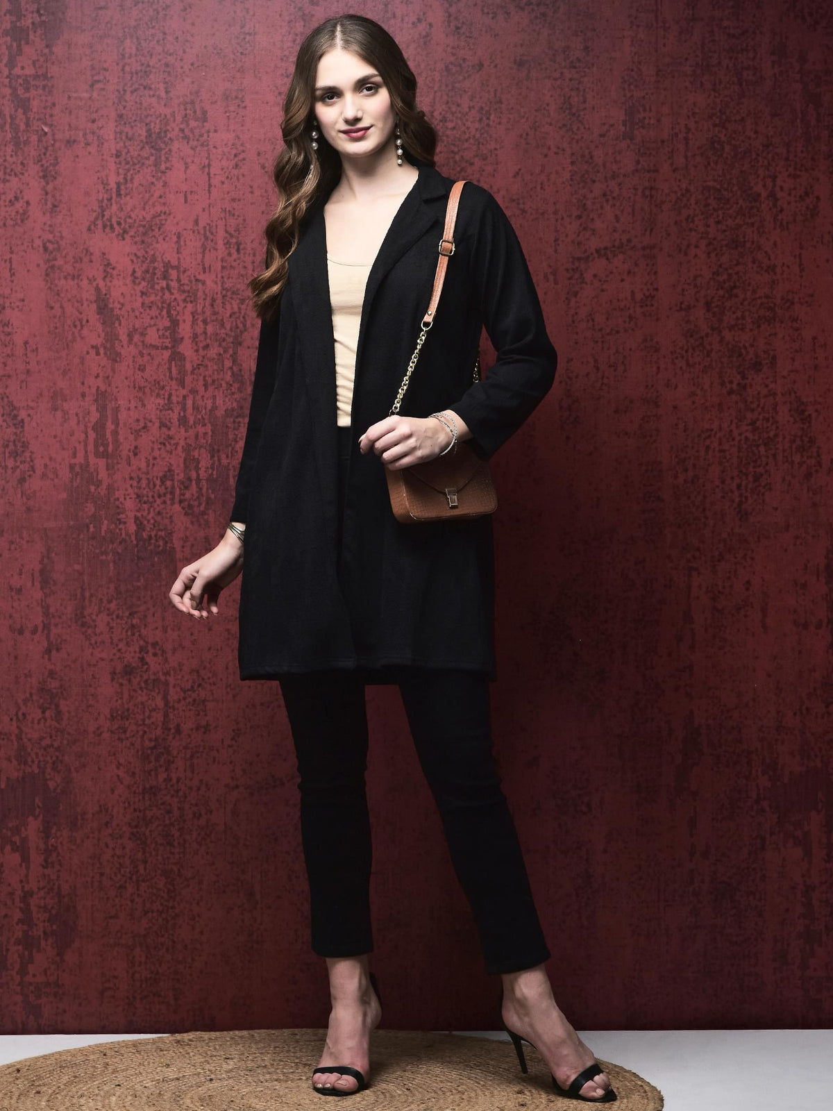 Women Liva Black Solid Shrug.