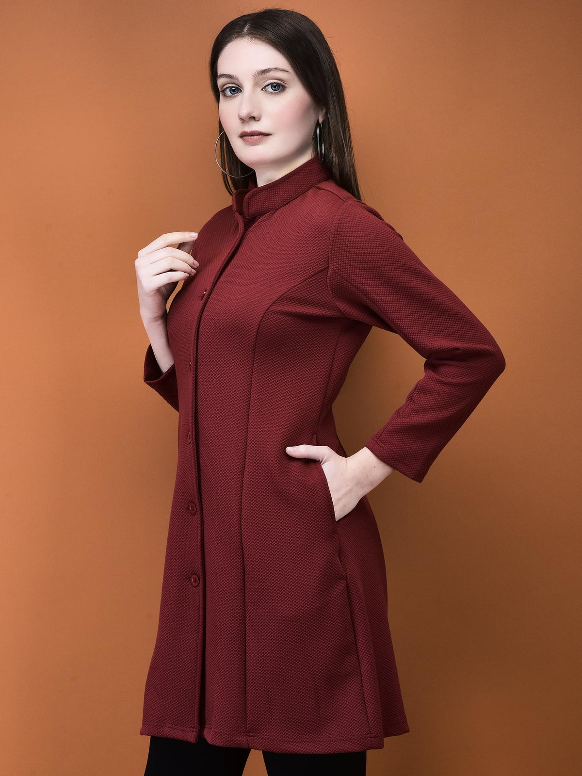 Women Viscose Maroon Solid Shrug.