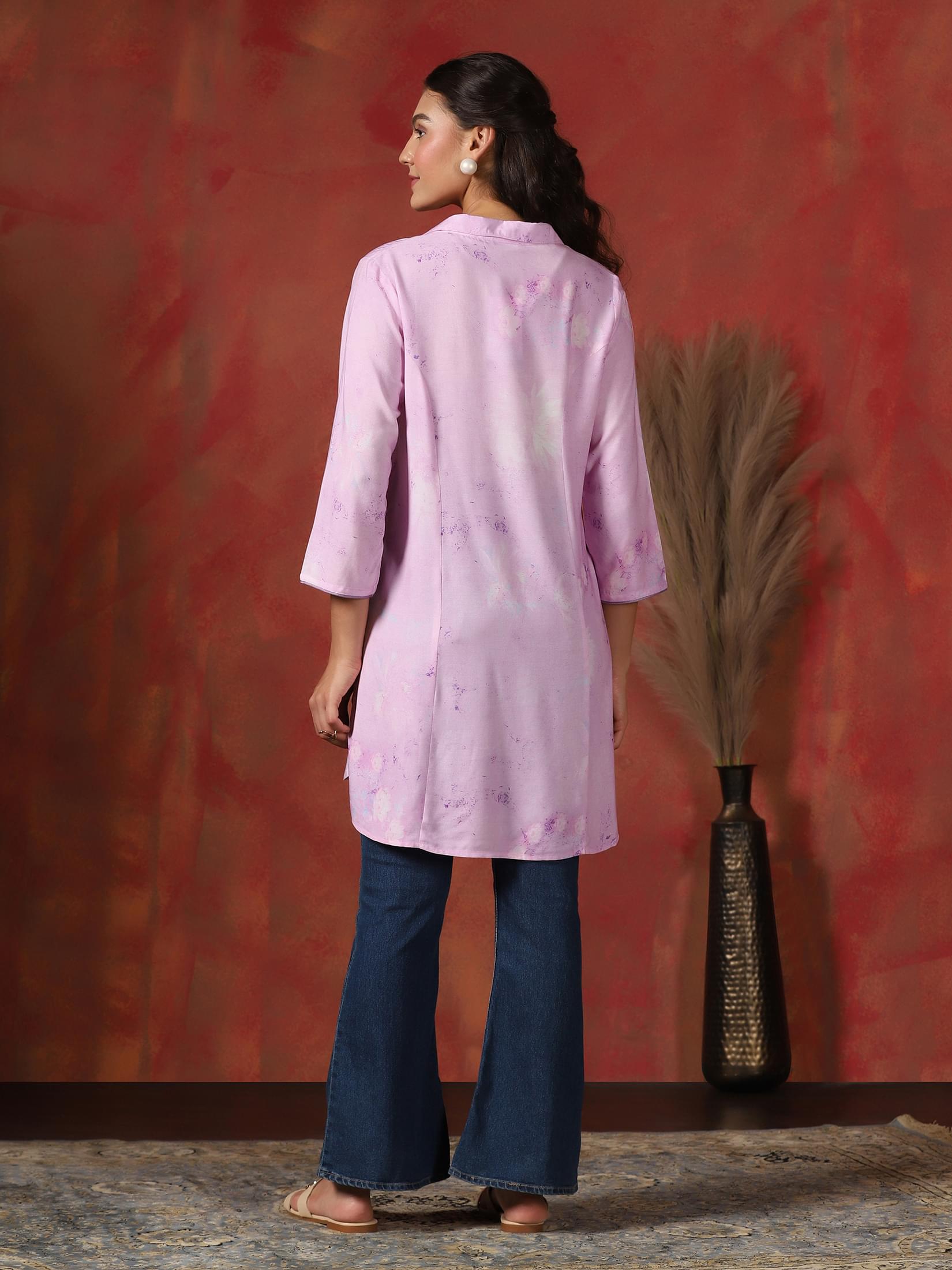 Women Liva Lilac Abstract Print Short Kurti.
