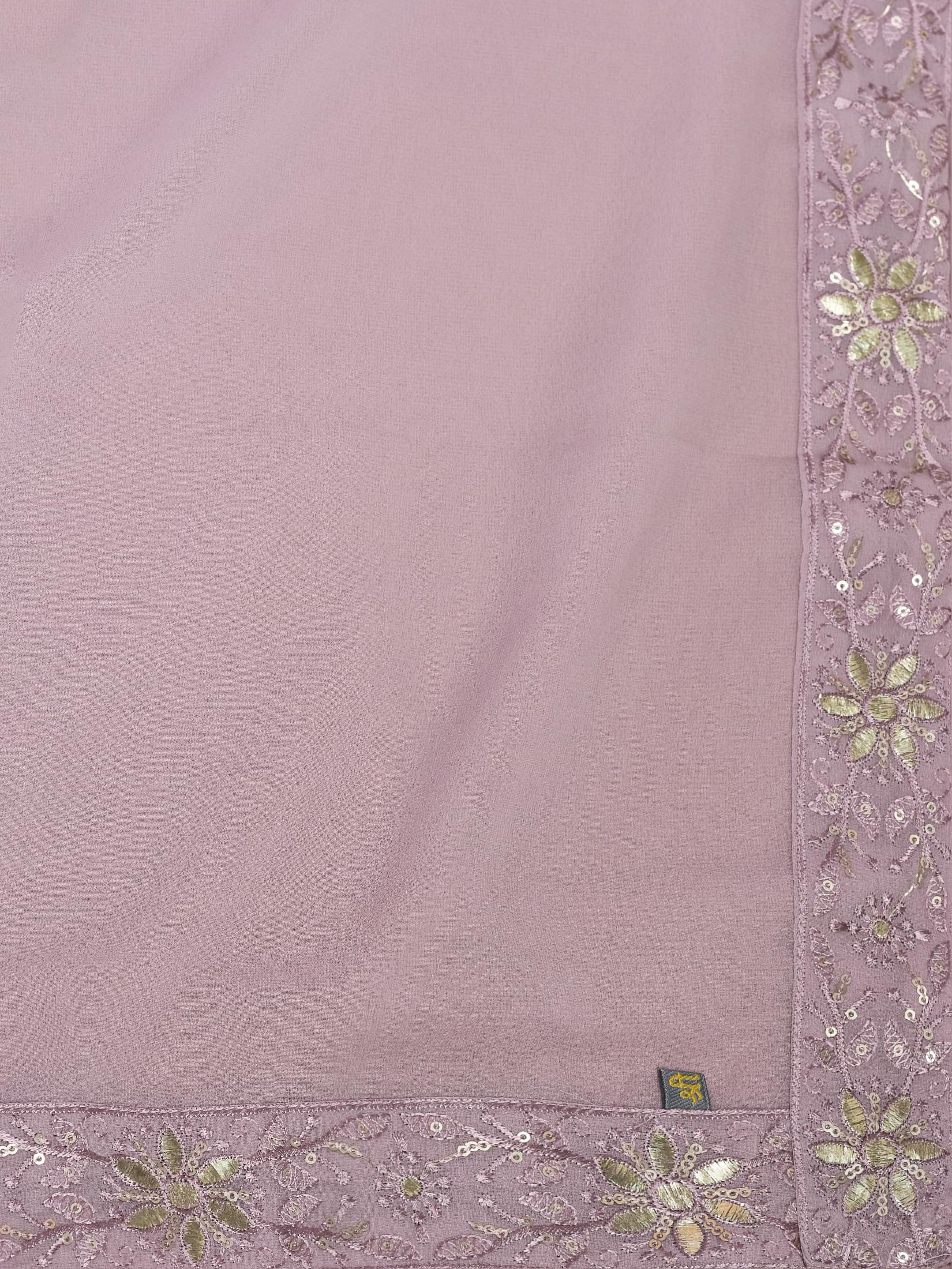 Women Georgette Lilac Embroidered Kurta Sharara Dupatta.