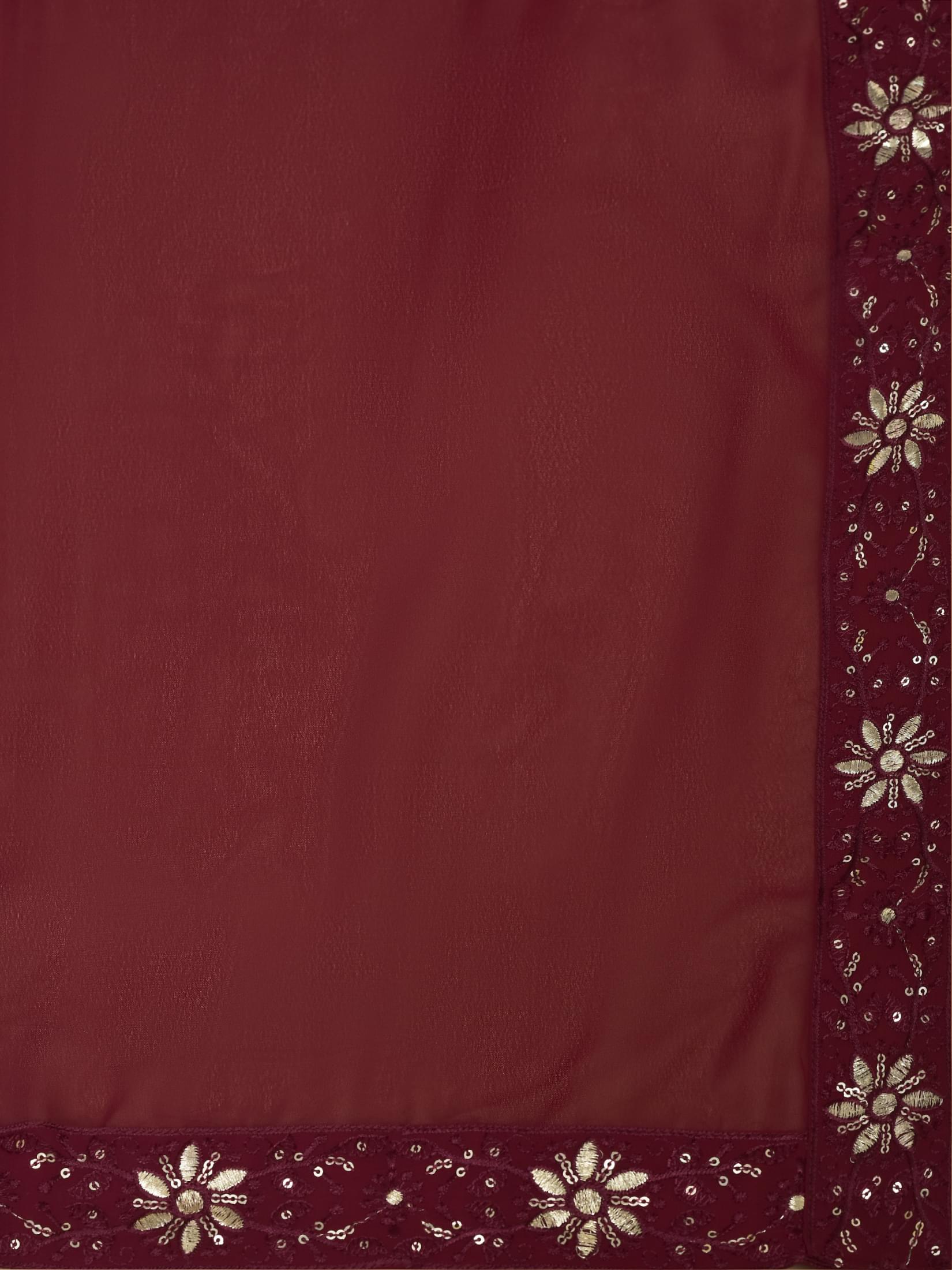 Women Georgette Purple Embroidered Kurta Sharara Dupatta.