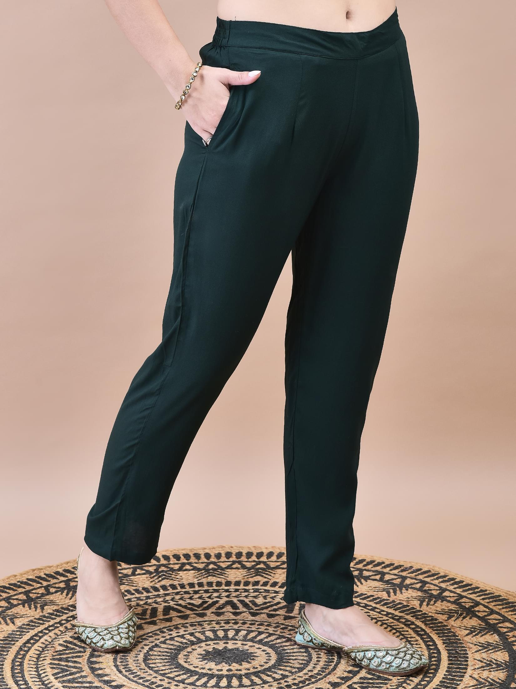 Women Liva Green Embroidered Kurta Trouser with Chanderi Dupatta.