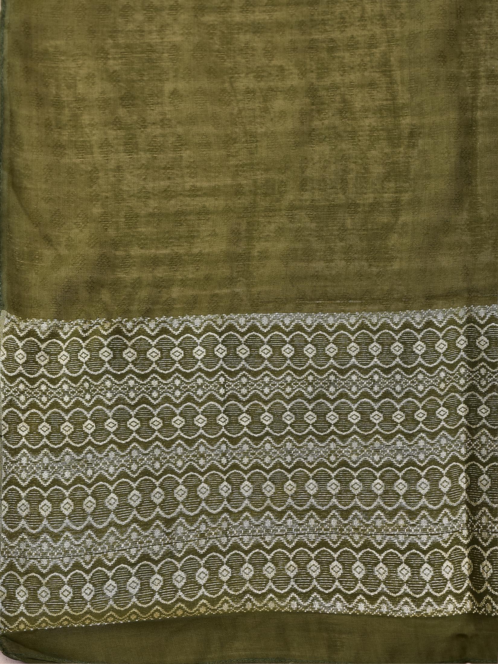 Women Chanderi Olive Embroidered Kurta Trouser Dupatta.