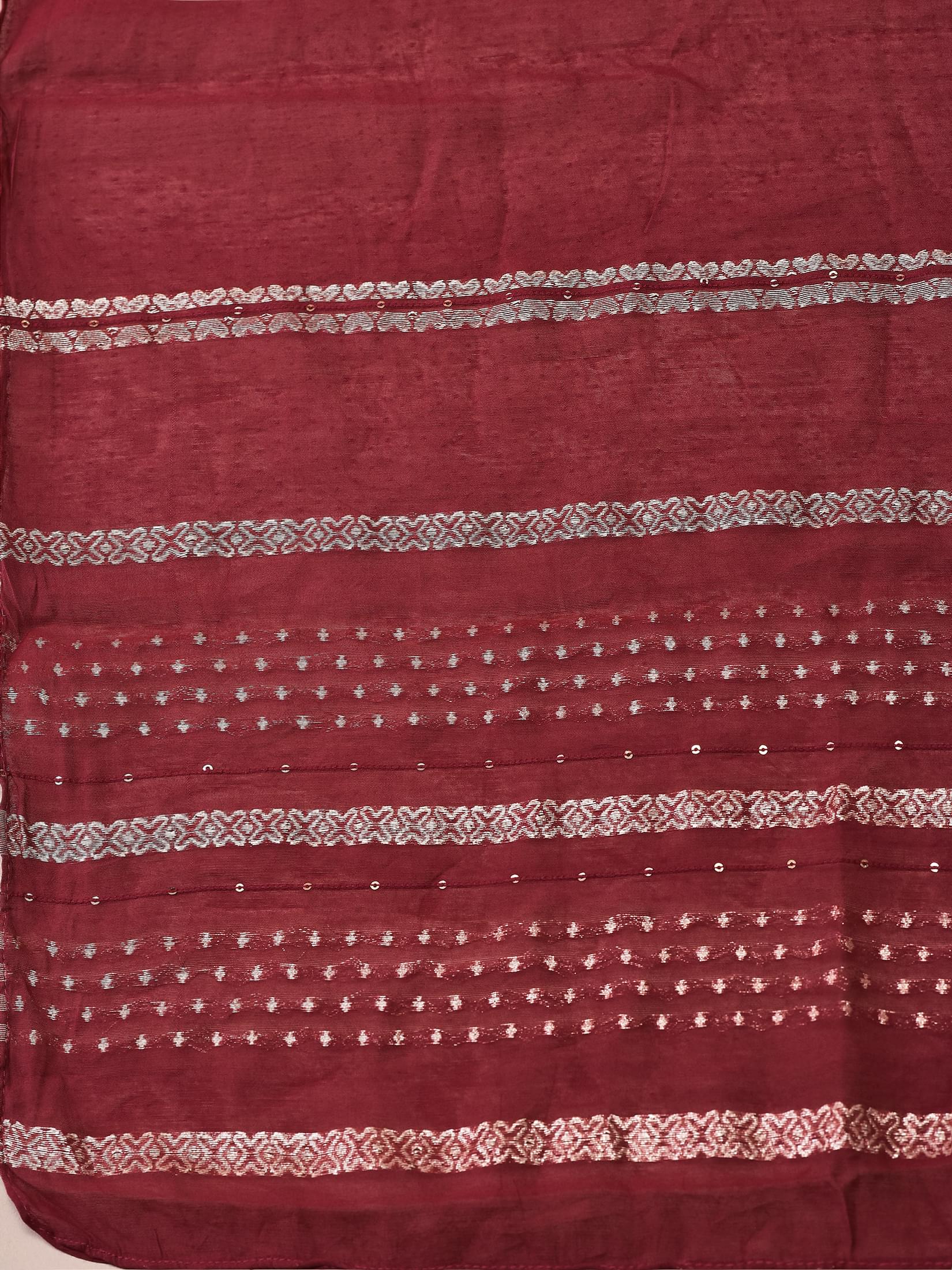 Women Poly Viscose Maroon Embroidered Kurta Comfort Pant Chanderi Dupatta.