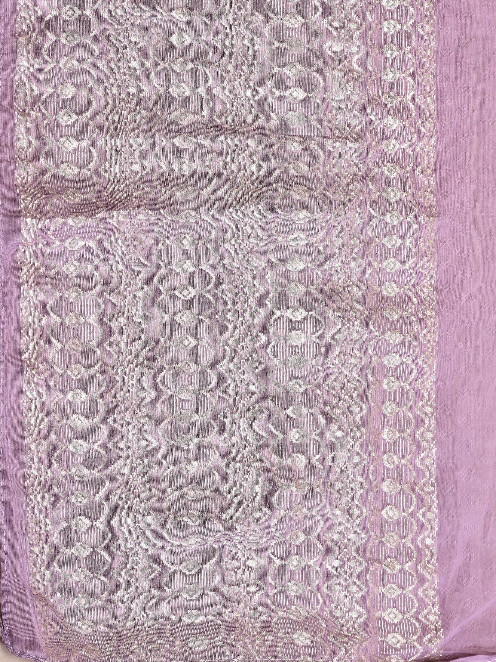 Women Chanderi Lilac Embroidered Kurta Comfort Pant Dupatta.