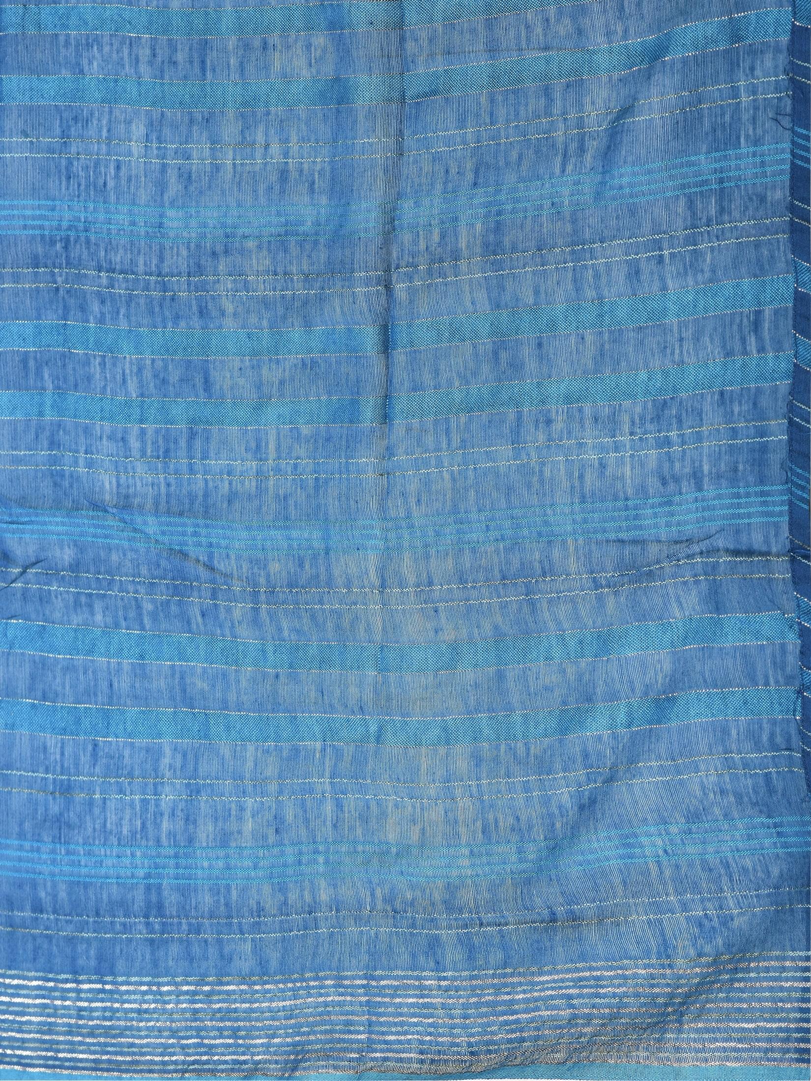Women Silk Blend Blue Embroidered Kurta Trouser Dupatta.