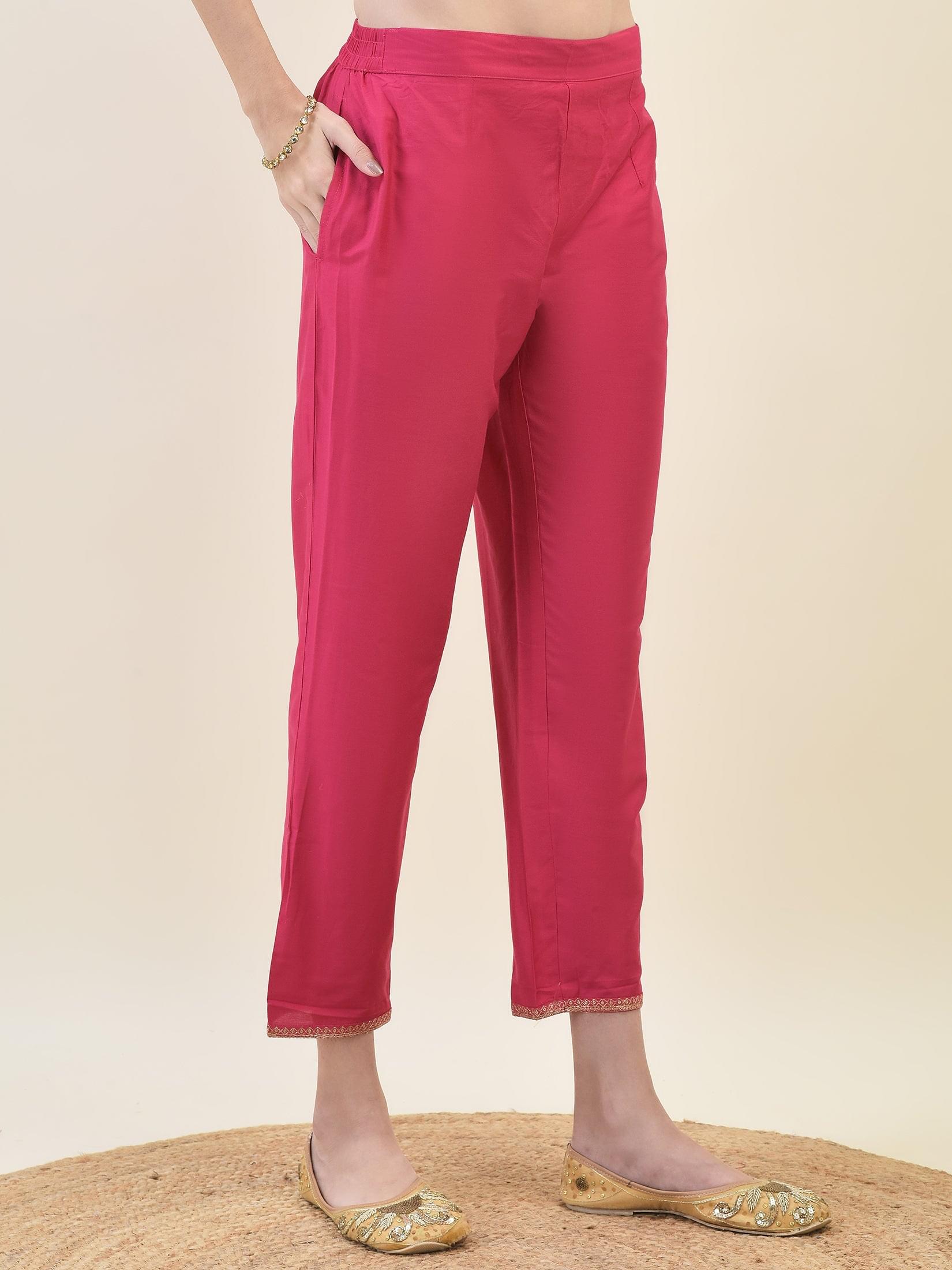 Women Silk Blend Fuchsia Kurta Trouser Dupatta.
