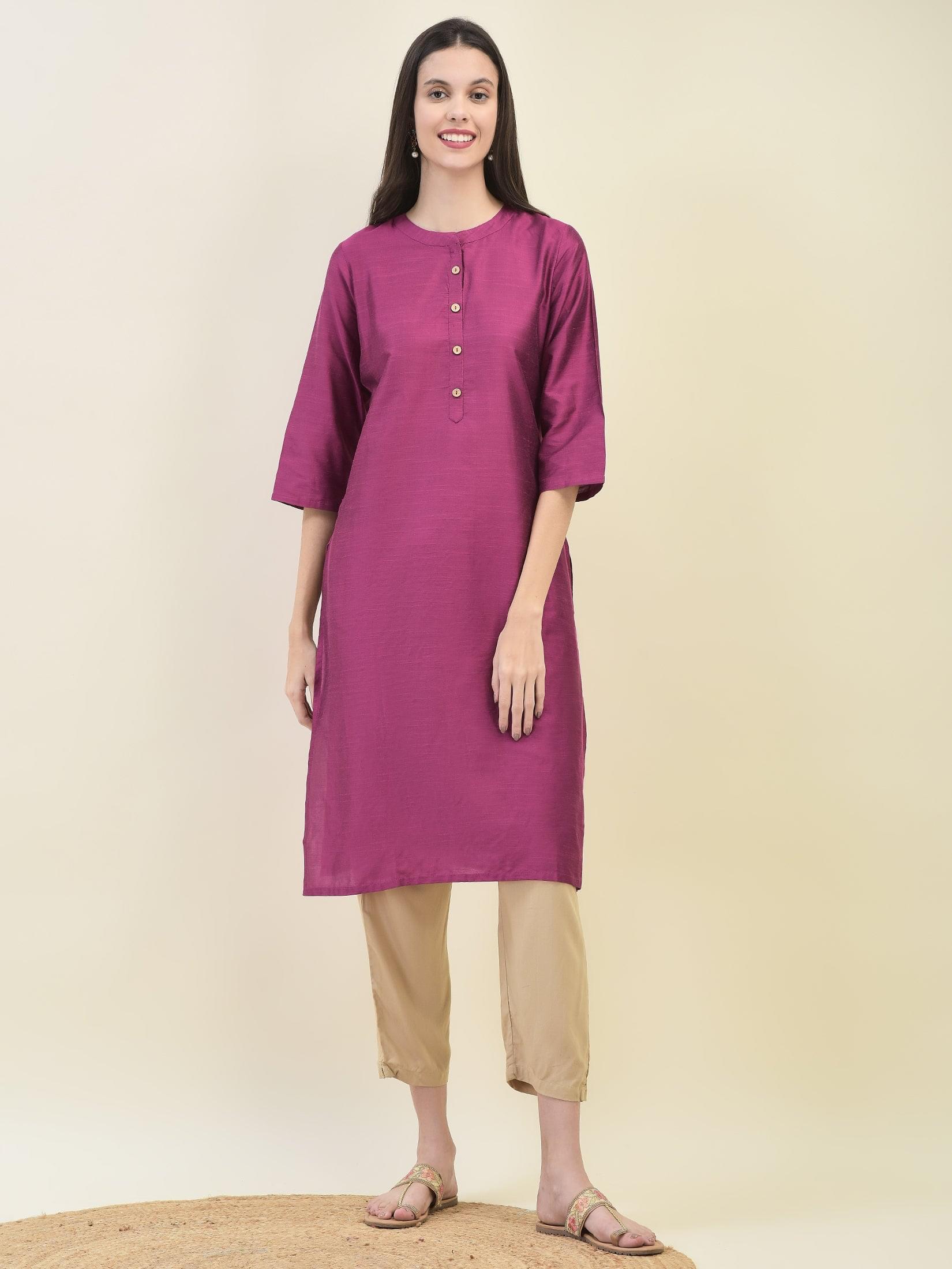 Royal purple solid basic silk blend daily utility straight profile regular kurta