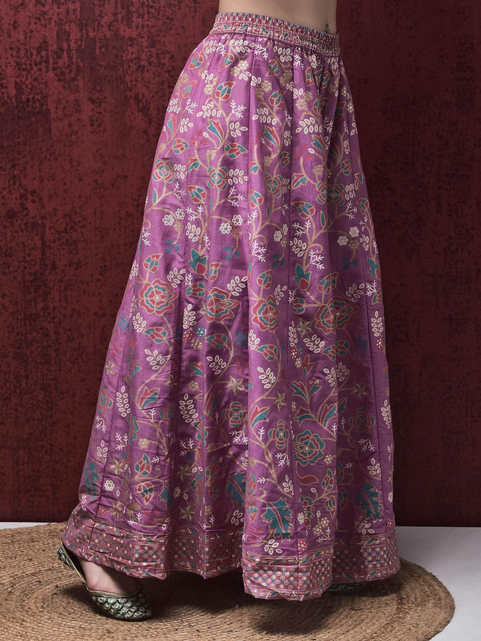 Women Liva (Viscose) Purple Solid Kurta Split Pant Dupatta.