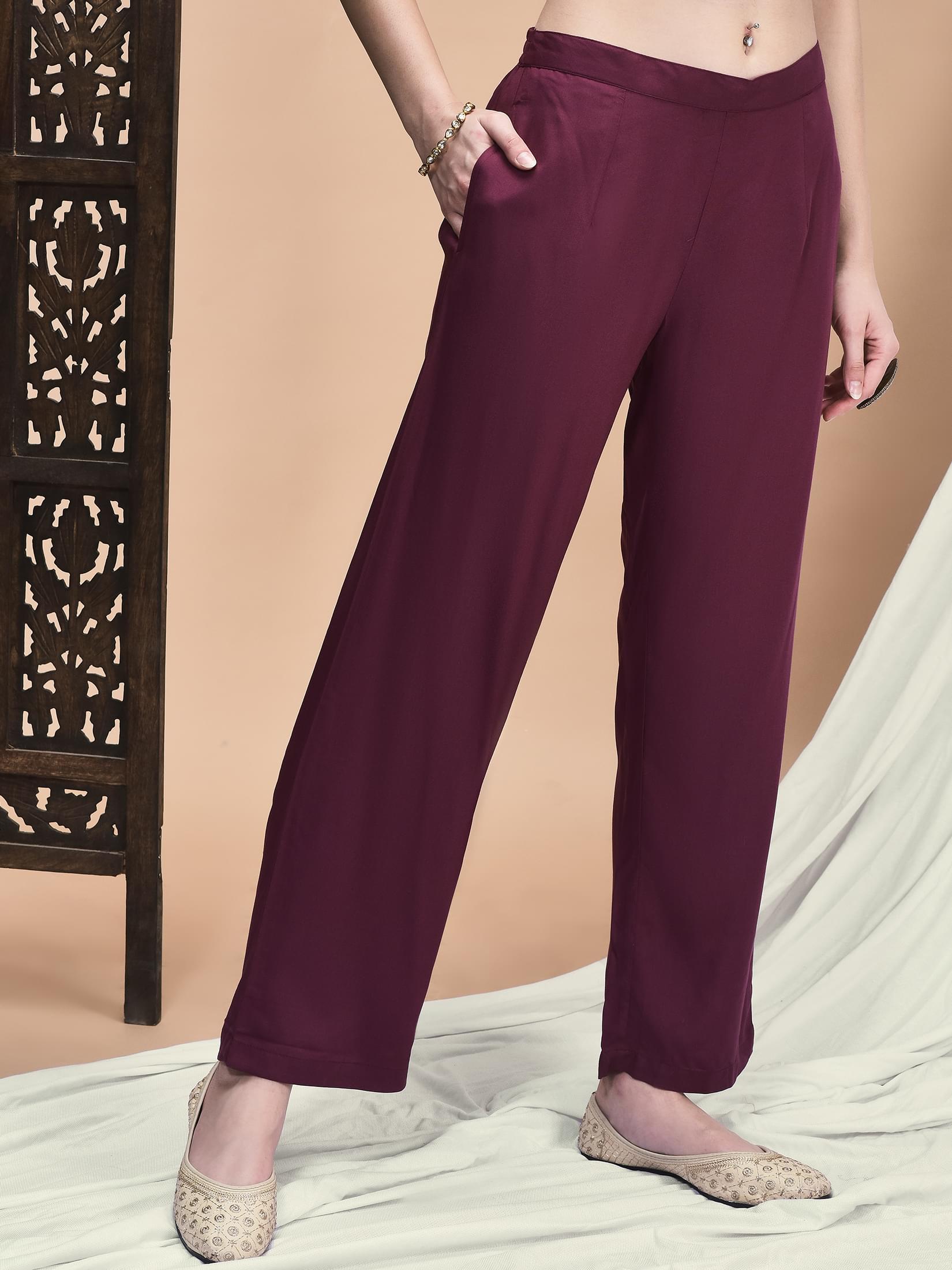 Women Liva Magenta Ornamental Print Kurta Comfort Pant Dupatta.