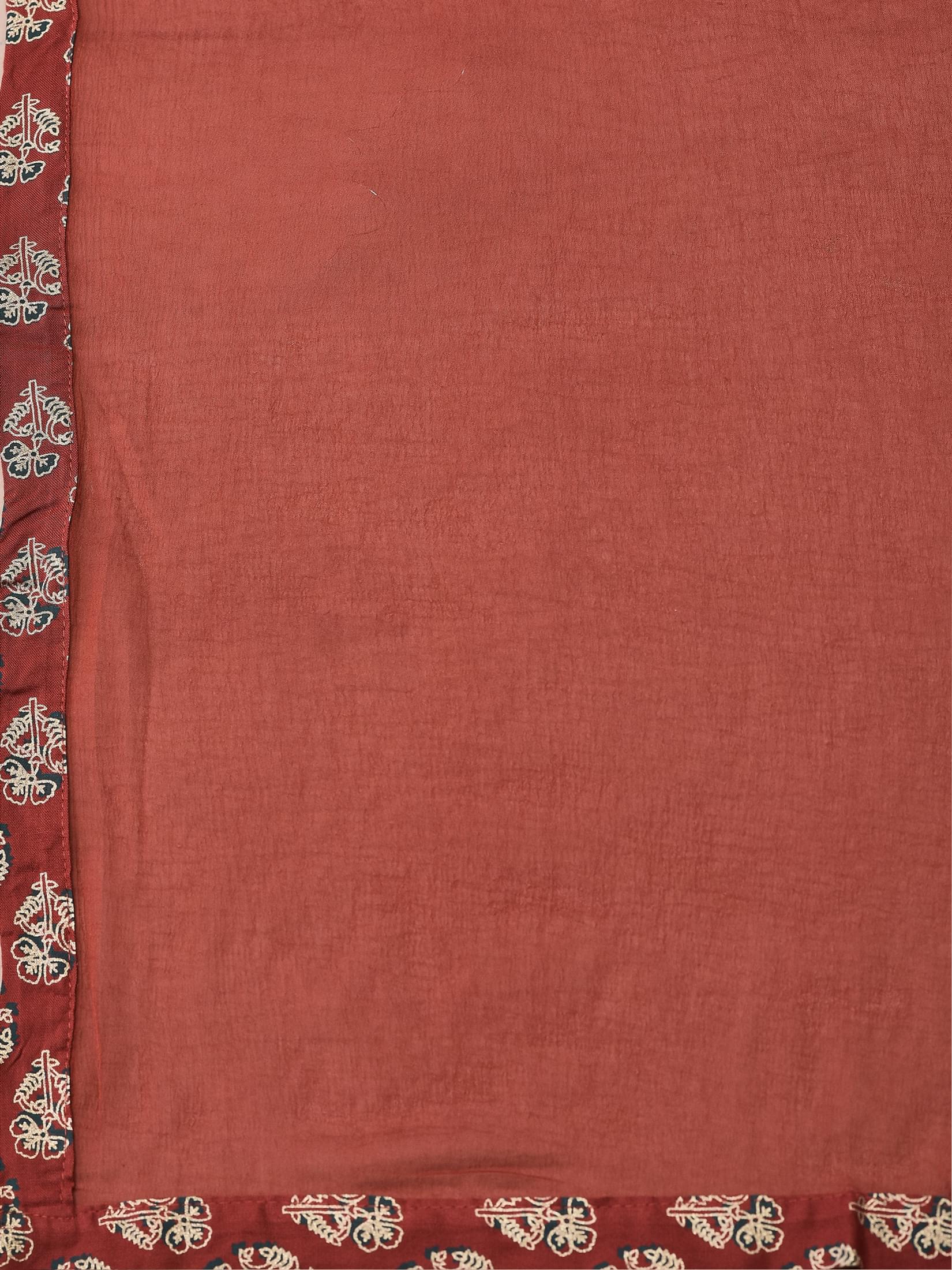 Women Liva Rust Butti Print Kurta Comfort Pant Dupatta.