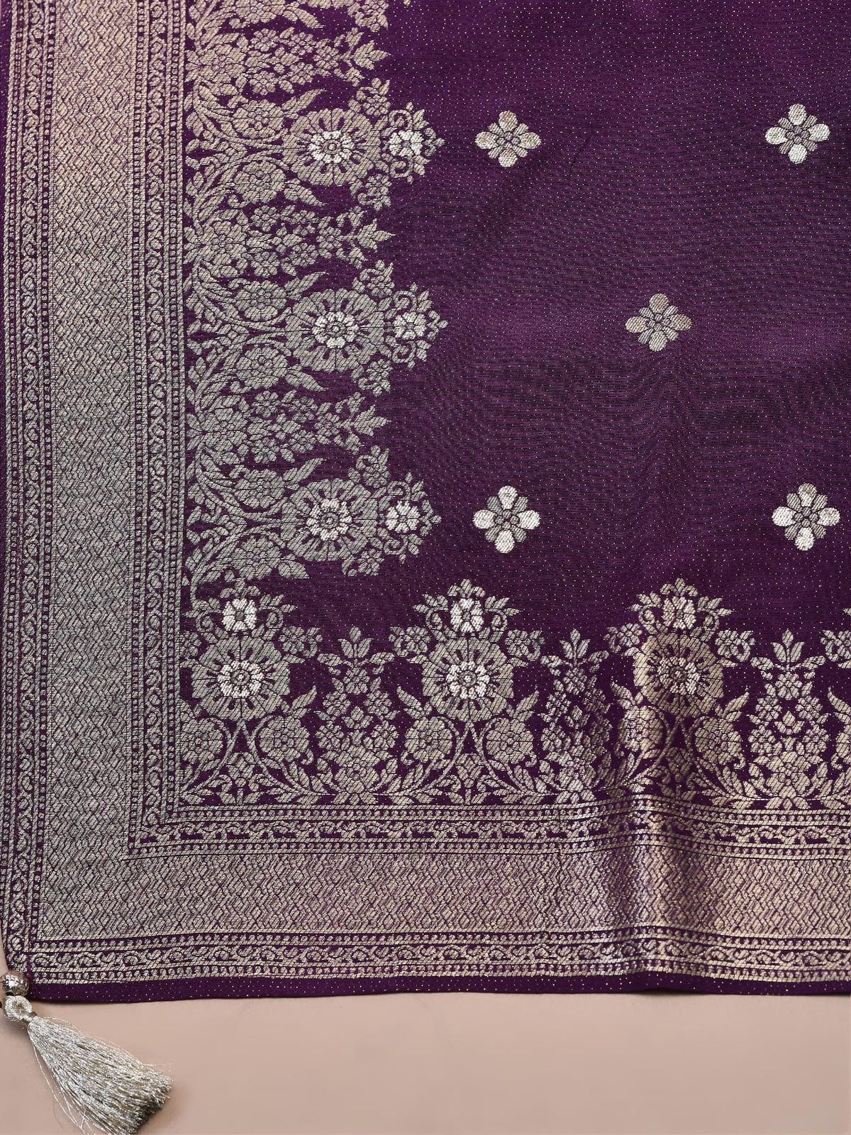 Women Dola Jacquard Purple Woven Kurta Comfort Pant Dupatta.