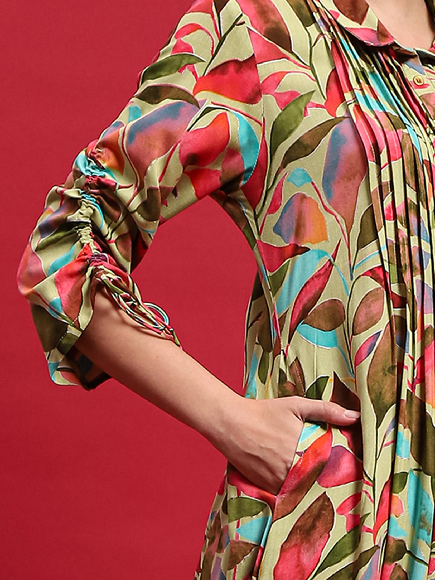 Women Liva Rayon Multicolor Floral Print Dress.