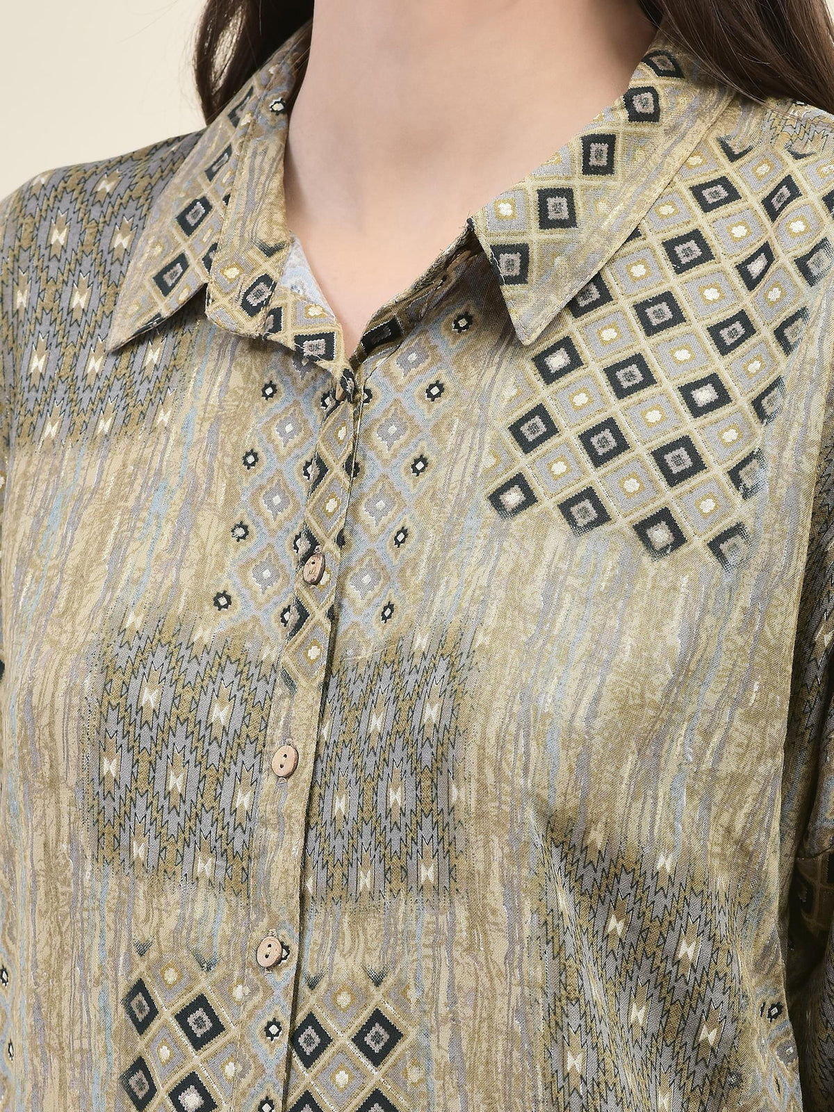 Women Liva Rayon Grey Geometric Print Co-Ord Set.