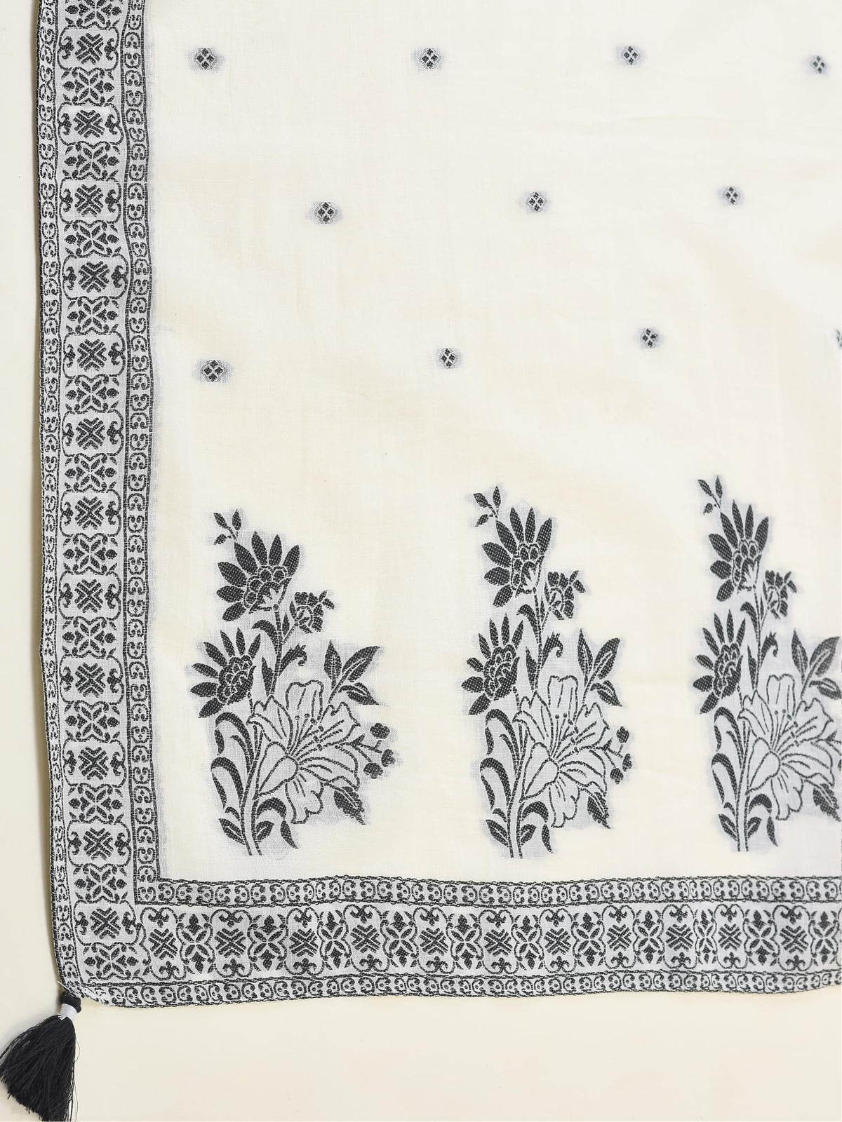 Women Jacquard Off White Solid Kurta Comfort Pant Dupatta.