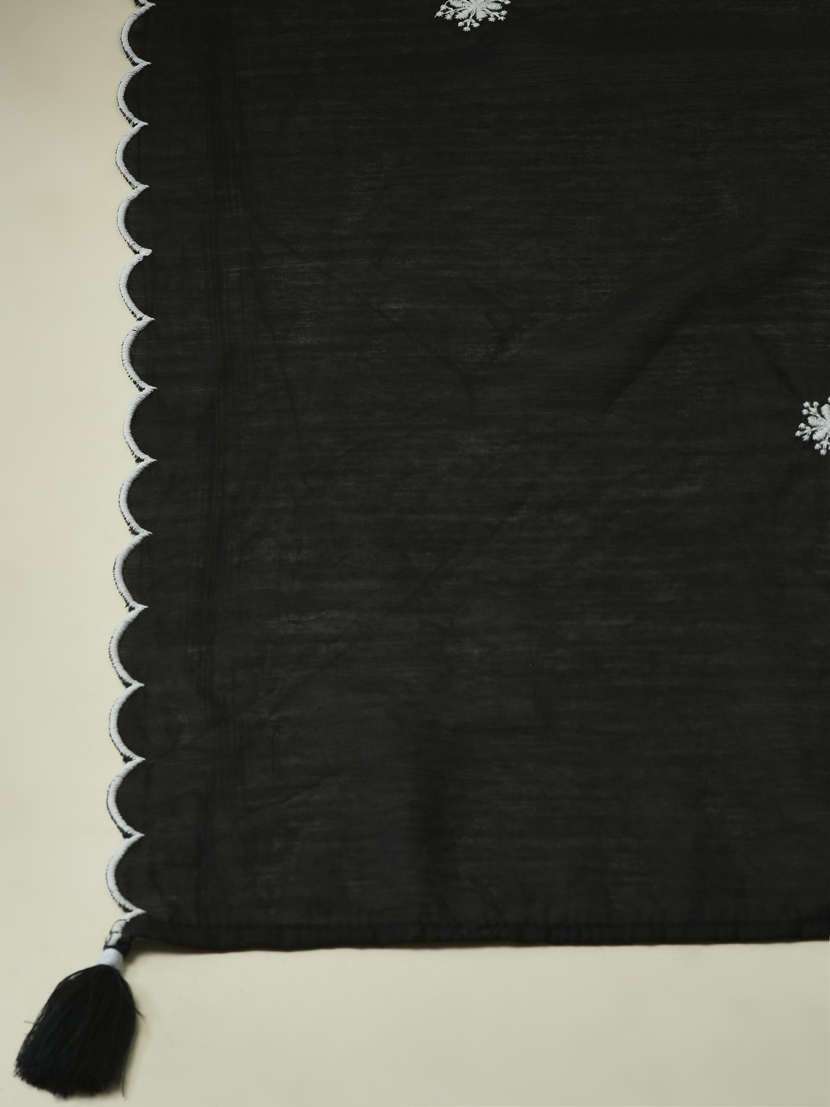 Women Poly Viscose Black Embroidered Kurta Comfort Pant Dupatta.